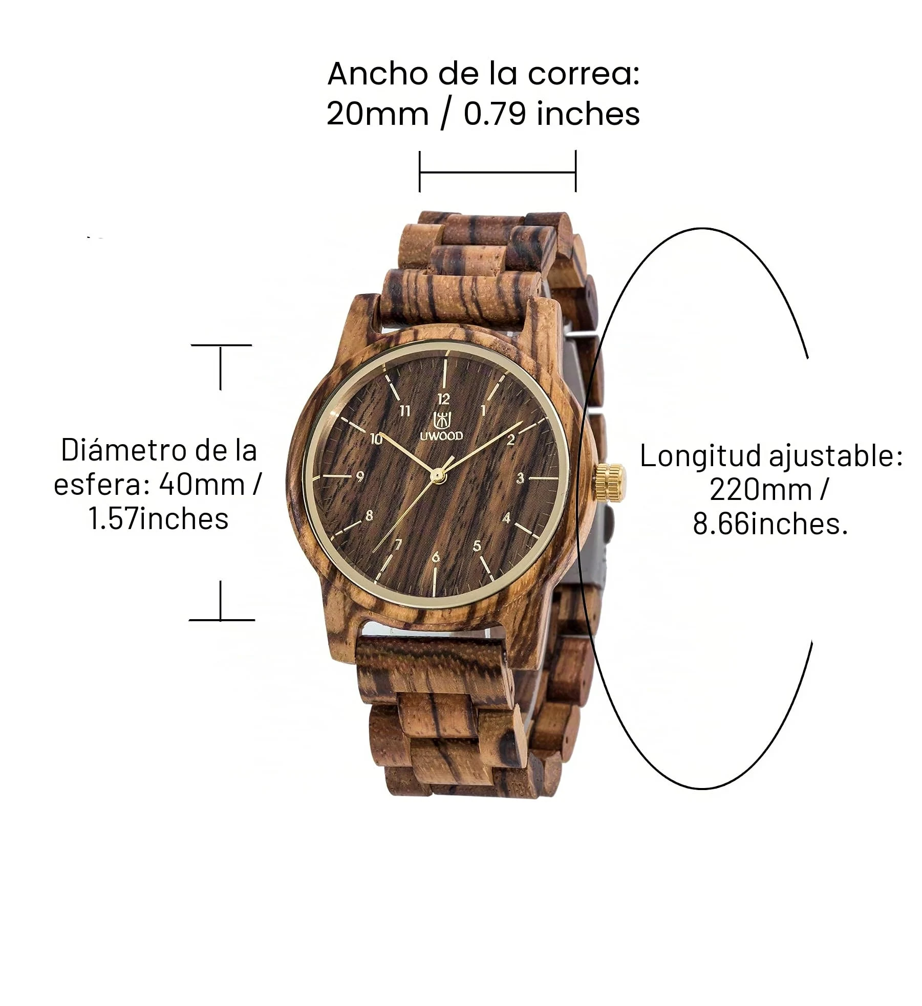 MUJUZE Reloj de Madera para Hombre, Movimiento japonés, Reloj analógico de Cuarzo con Pantalla de Fecha y Puntos Luminosos, Regalo para Hombre