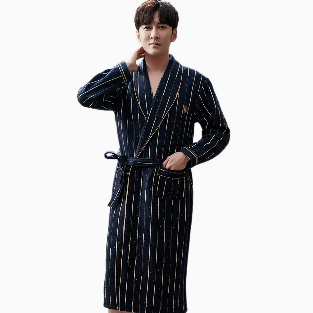 Batas para Hombre Largas Ligeras De Algodón, Kimono Albornoz De Talla Grande para Bañera De Hidromasaje, SPA Sauna Piscina Pijamas De Manga Larga, Camisón Ropa De Dormir para Primavera Y Otoño