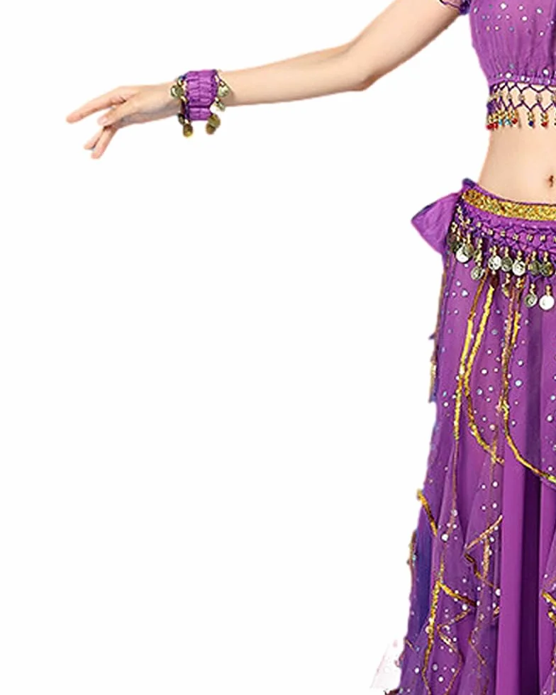 Bollywood Indian Arabian Lace Ribbon Belly Dance 3-Piece Dress Costume