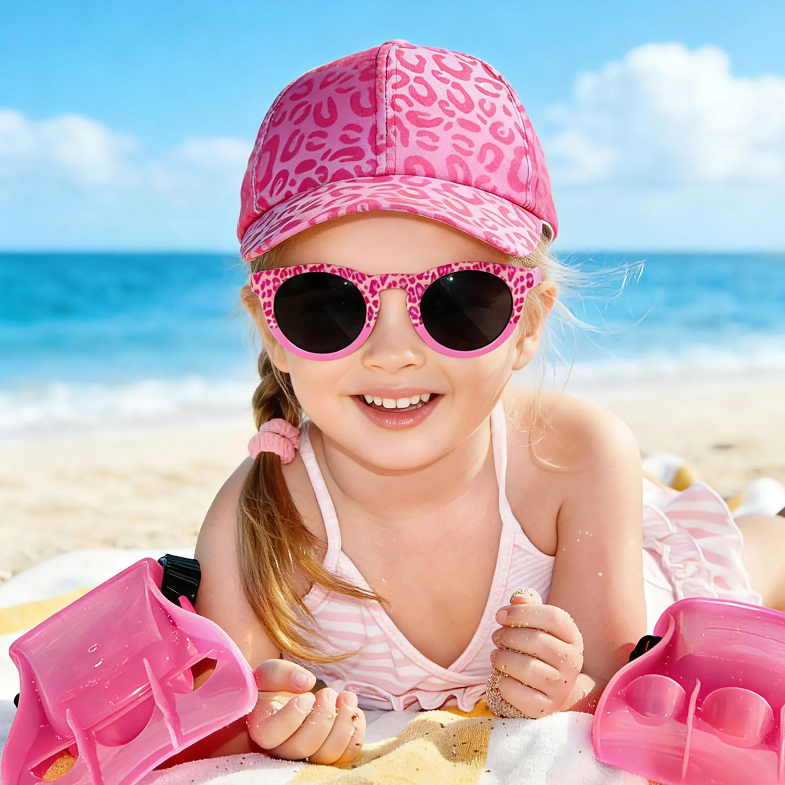 Gorra de Béisbol para Niñas con Gafas de Sol Protección UV Ajustable Estampado de Leopardo Verano 3-10 Años