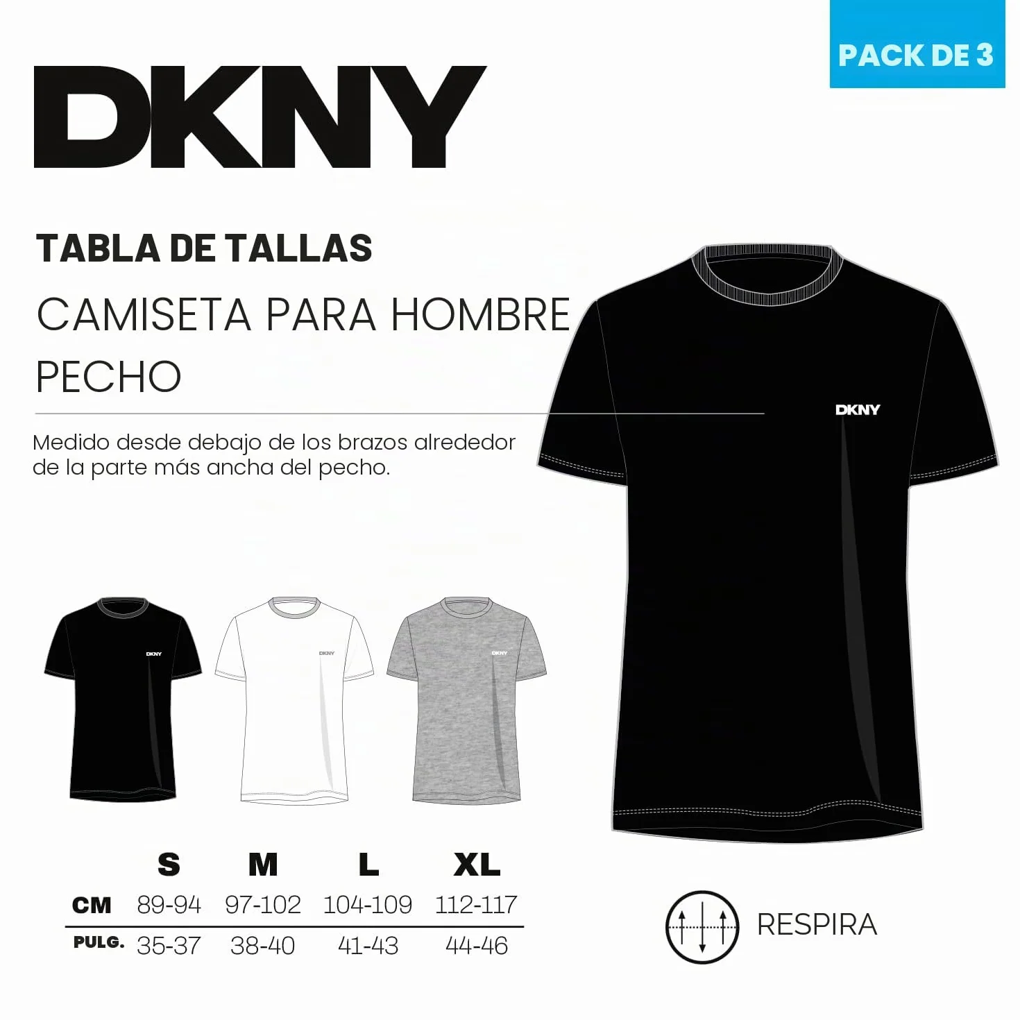 DKNY Giants Camiseta de Hombre Pack de 3