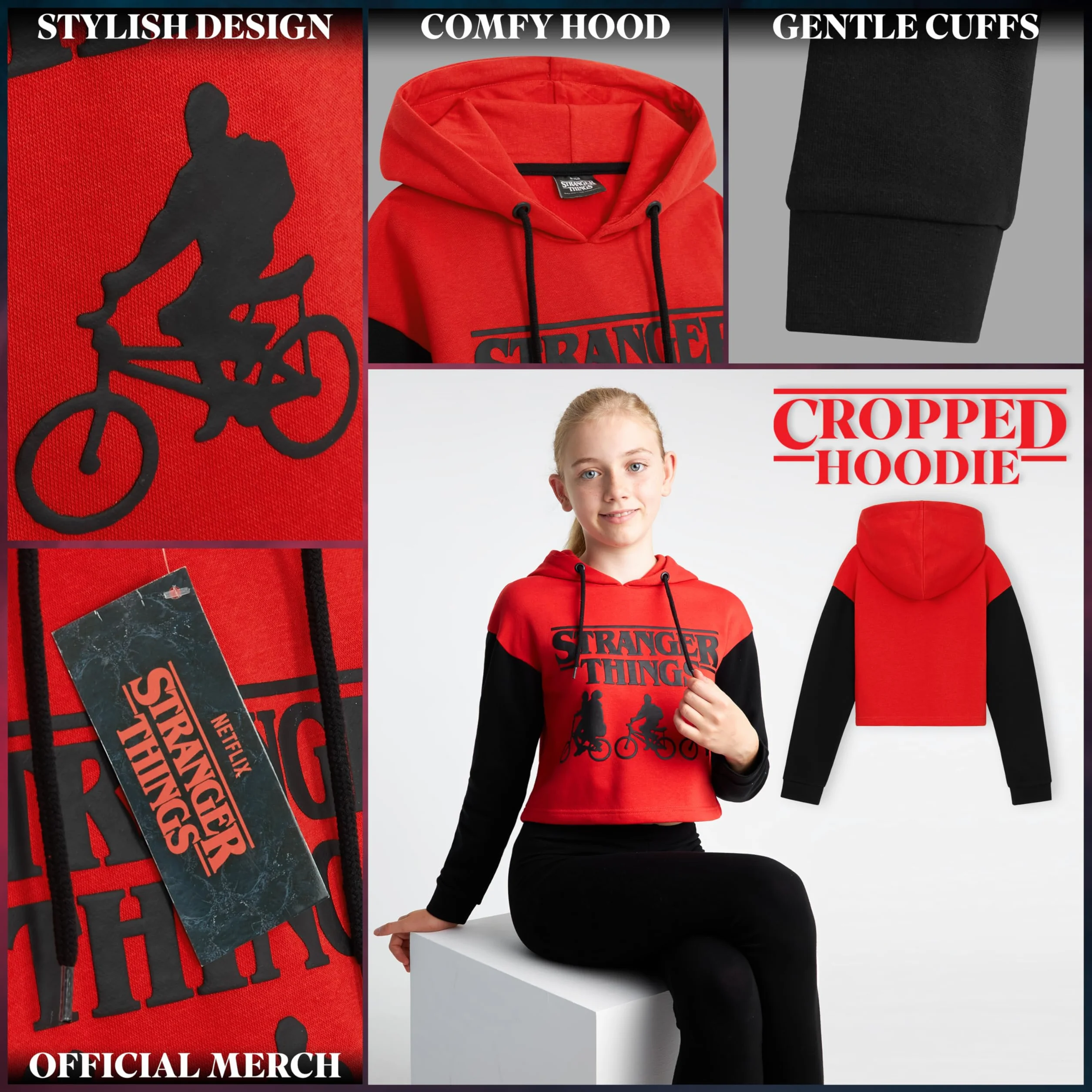 Stranger Things Sudadera Capucha Niña 11-12 Años Rojo Negro