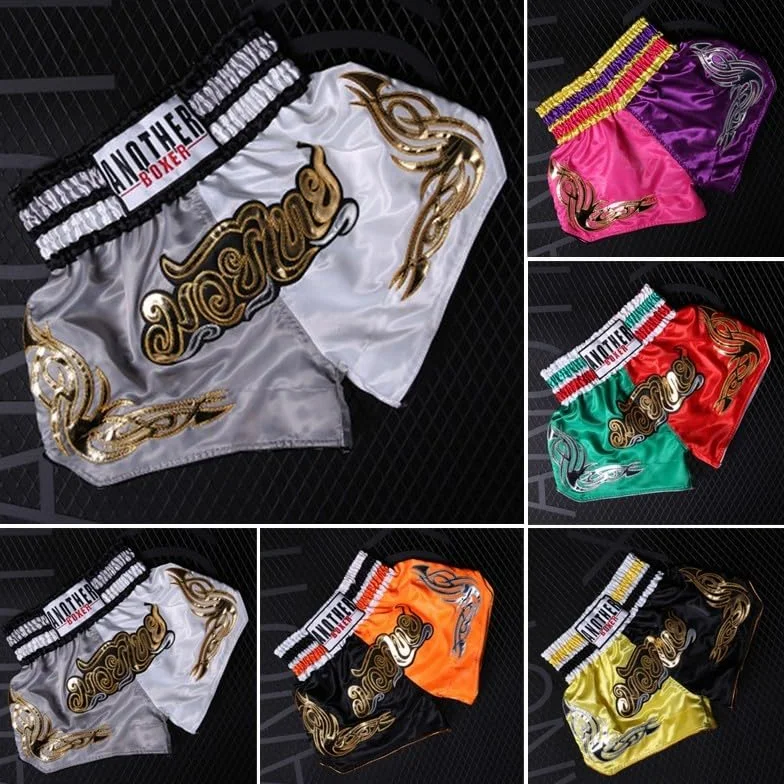 Pantalones cortos de boxeo unisex cintura elástica Muay Thai niños adultos entrenamiento XS rojo verde