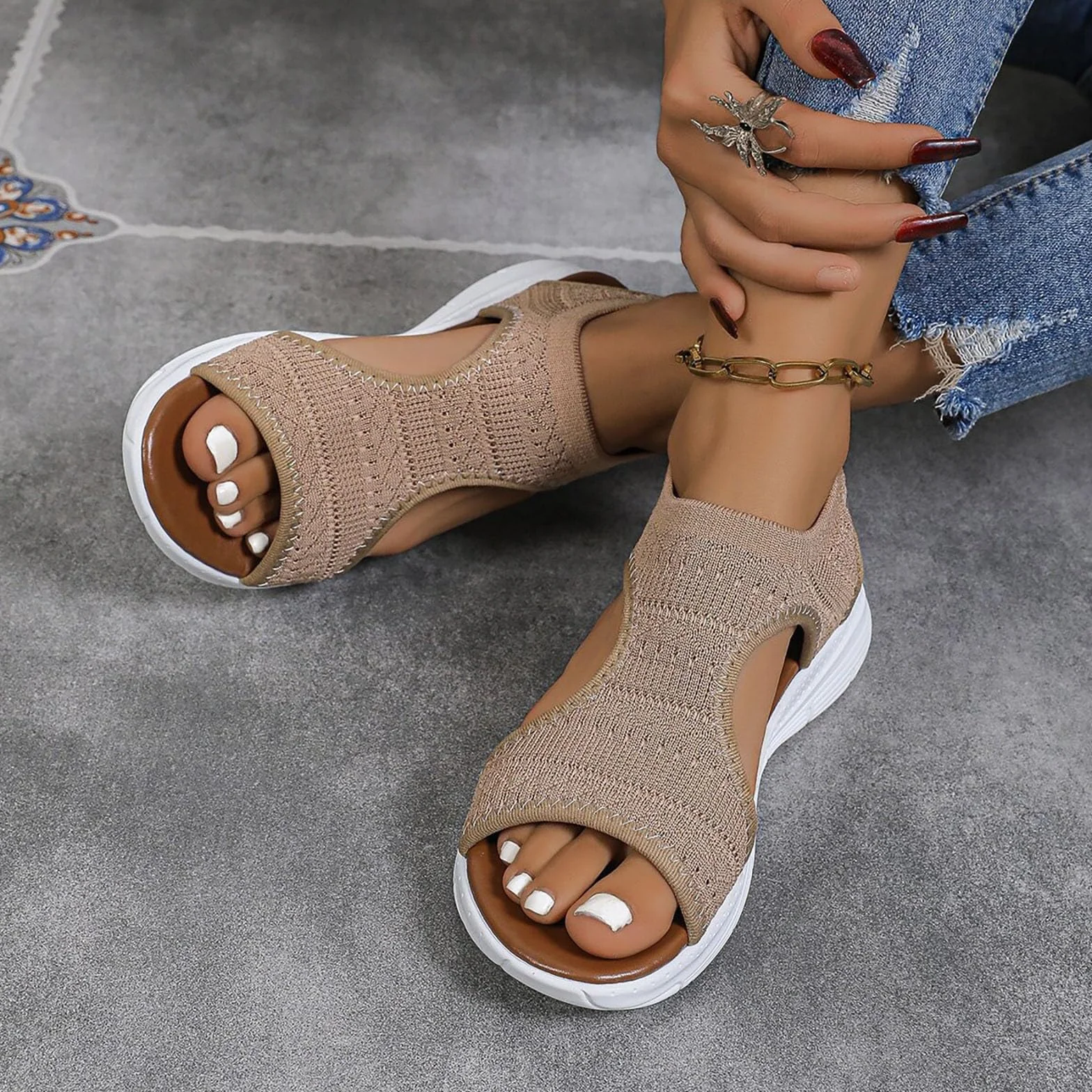 Sandalias Deportivas Ortopédicas para Mujer Moda con Punta Abierta Cuña Lavable de Verano
