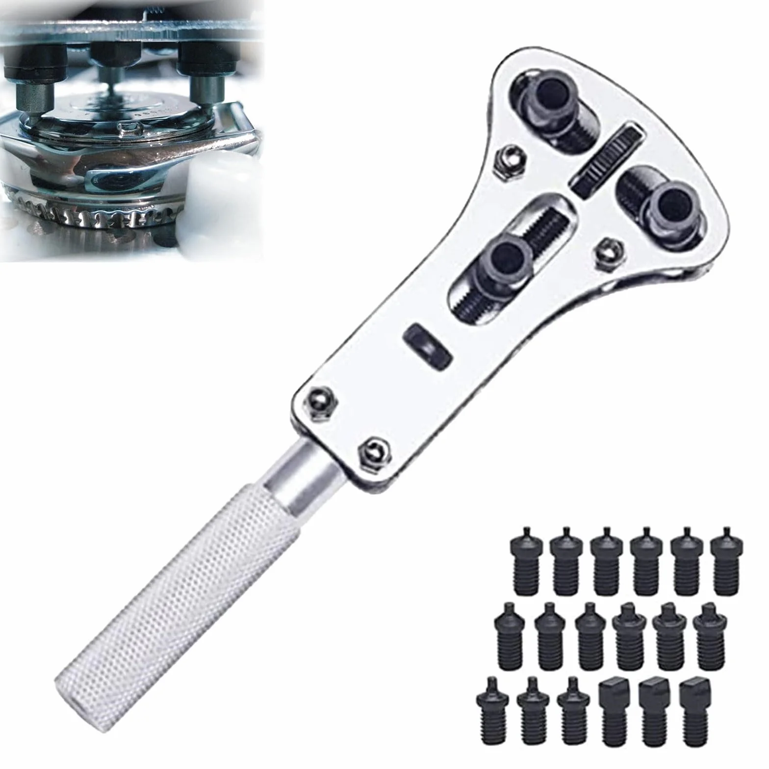 Llave de Apertura de Reloj, Abridor de Relojes de Tres Mordazas, Accesorio para Reparación de Relojes (Plata)