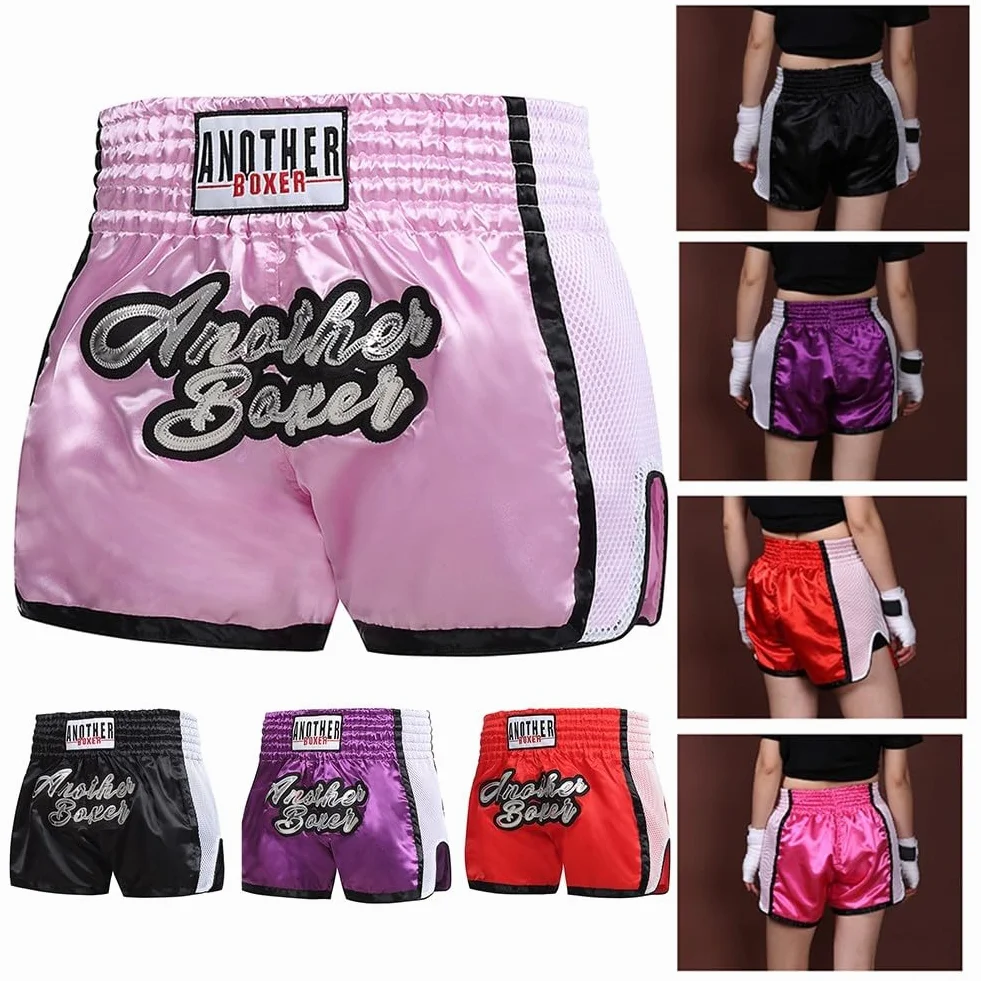 Pantalones cortos de boxeo MMA Muay Thai mezcla fibra transpirable morado