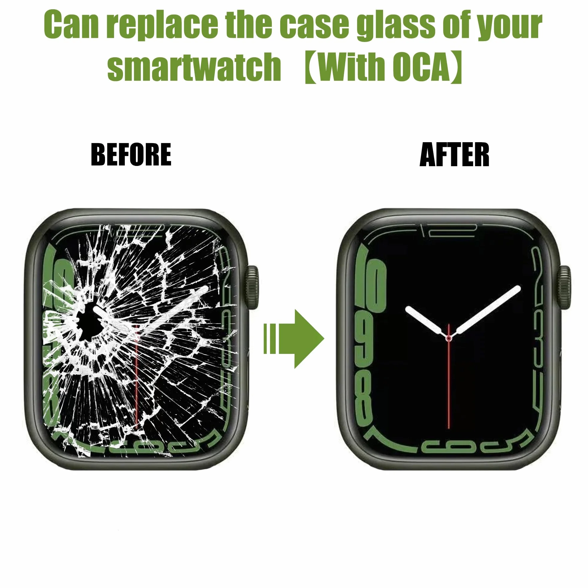 Juego de reparación de cristal frontal Apple Watch Series 6 44 mm con función táctil OCA