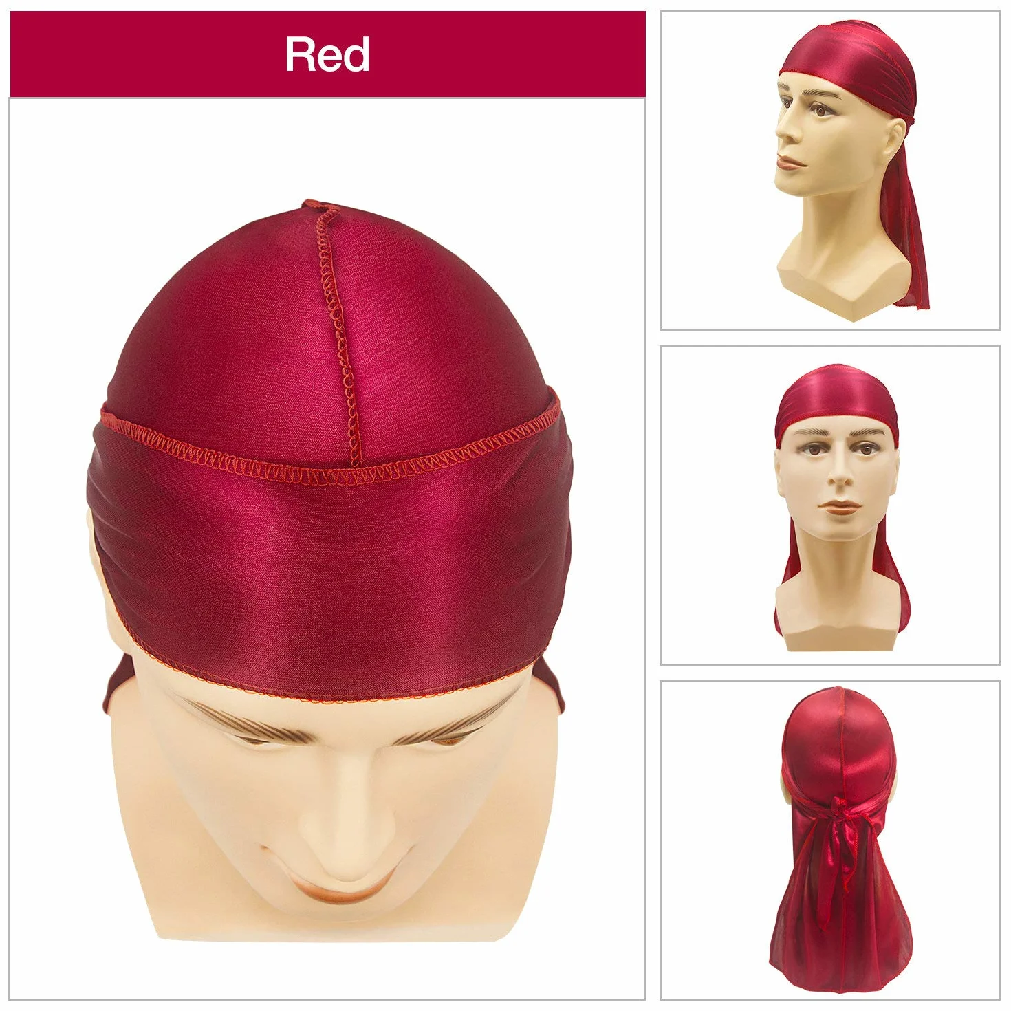Hairizone 3 piezas de Durag Suave Sedoso Gorra para hombres Mujeres con capucha 1 Wave (negro, blanco, rojo vino)