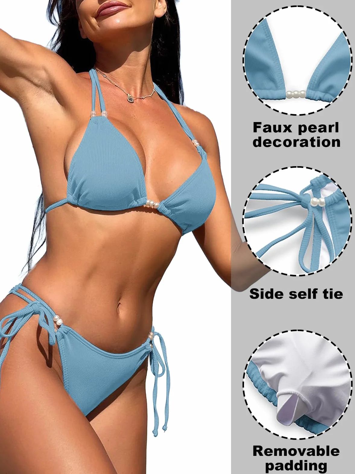 Rayson Triángulo Bikini Mujer Conjunto Elegante Ajustable Halter Traje de Baño 2 Piezas Acolchada Playa Cintura Baja