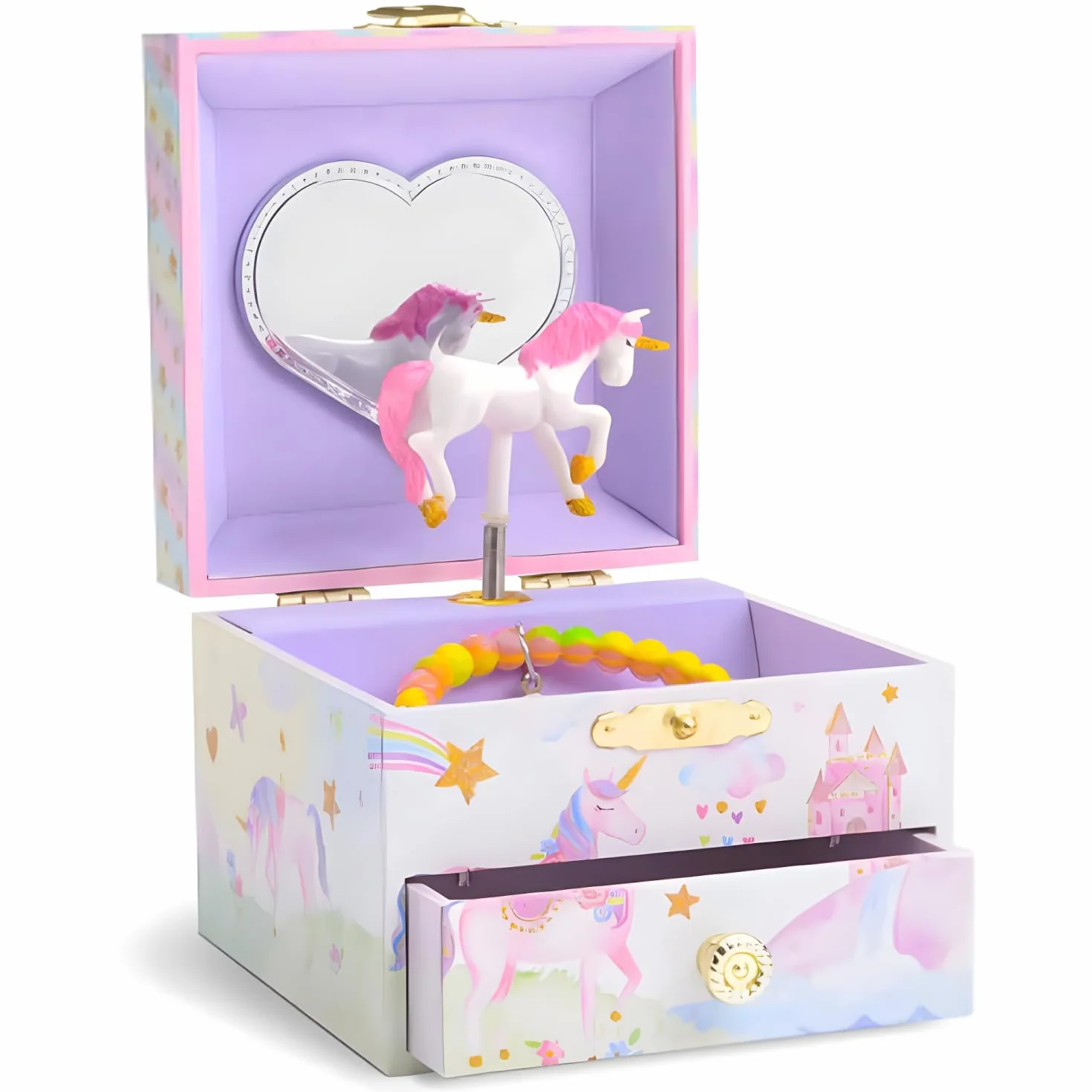 Jewelkeeper Joyeros Infantiles Cajón Musical Unicornio Arcoíris Brillante Cofre Tesoro Rosa 12 x 11 x 9 cm