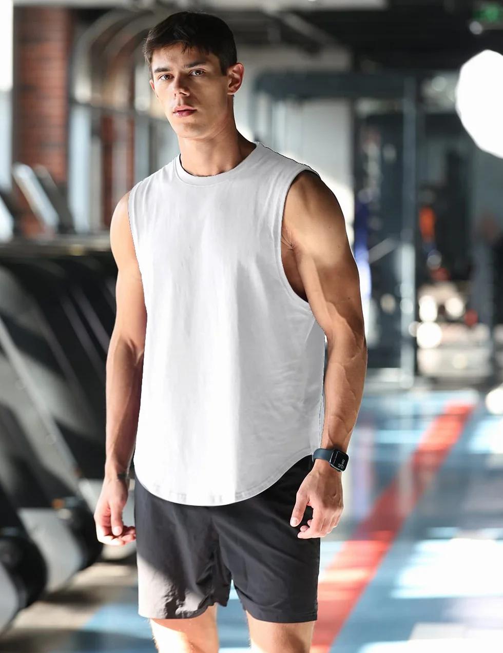 Camiseta sin Mangas para Hombres Algodón Corte Músculo Entrenamiento Culturismo