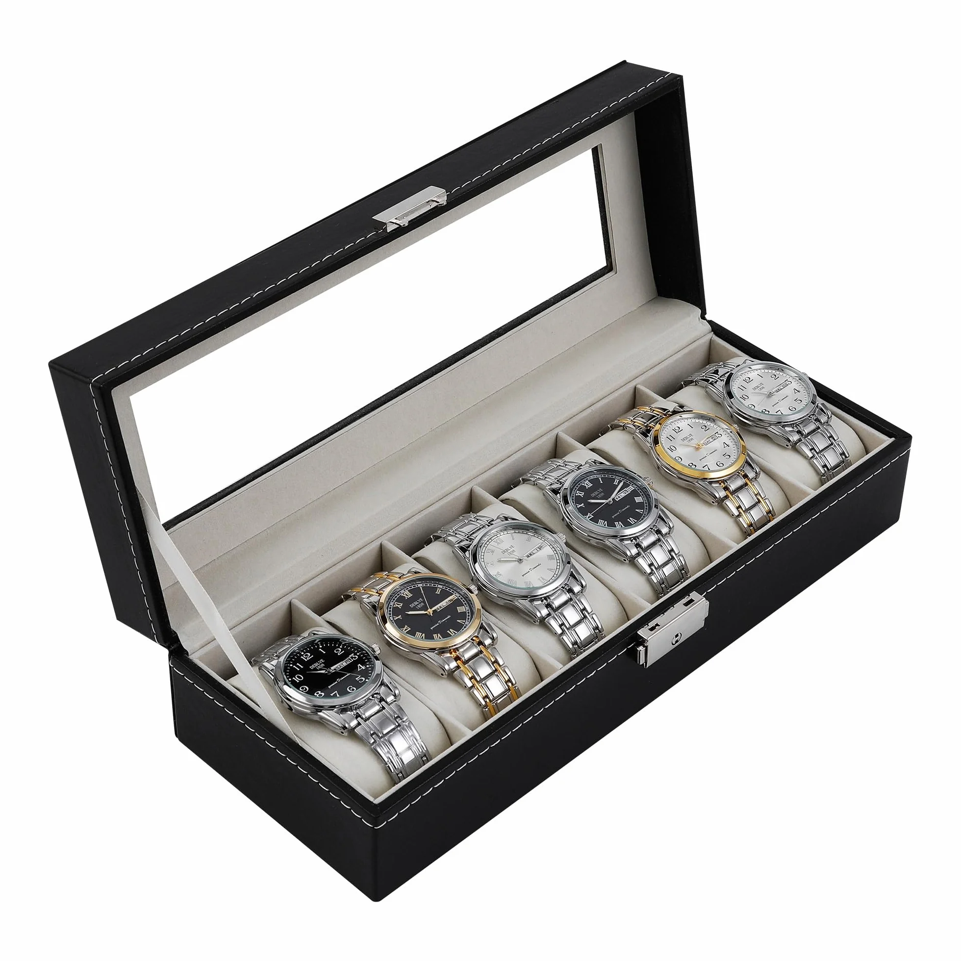 Nuangoo Estuche de Relojes con Cerradura y Tapa de Cristal