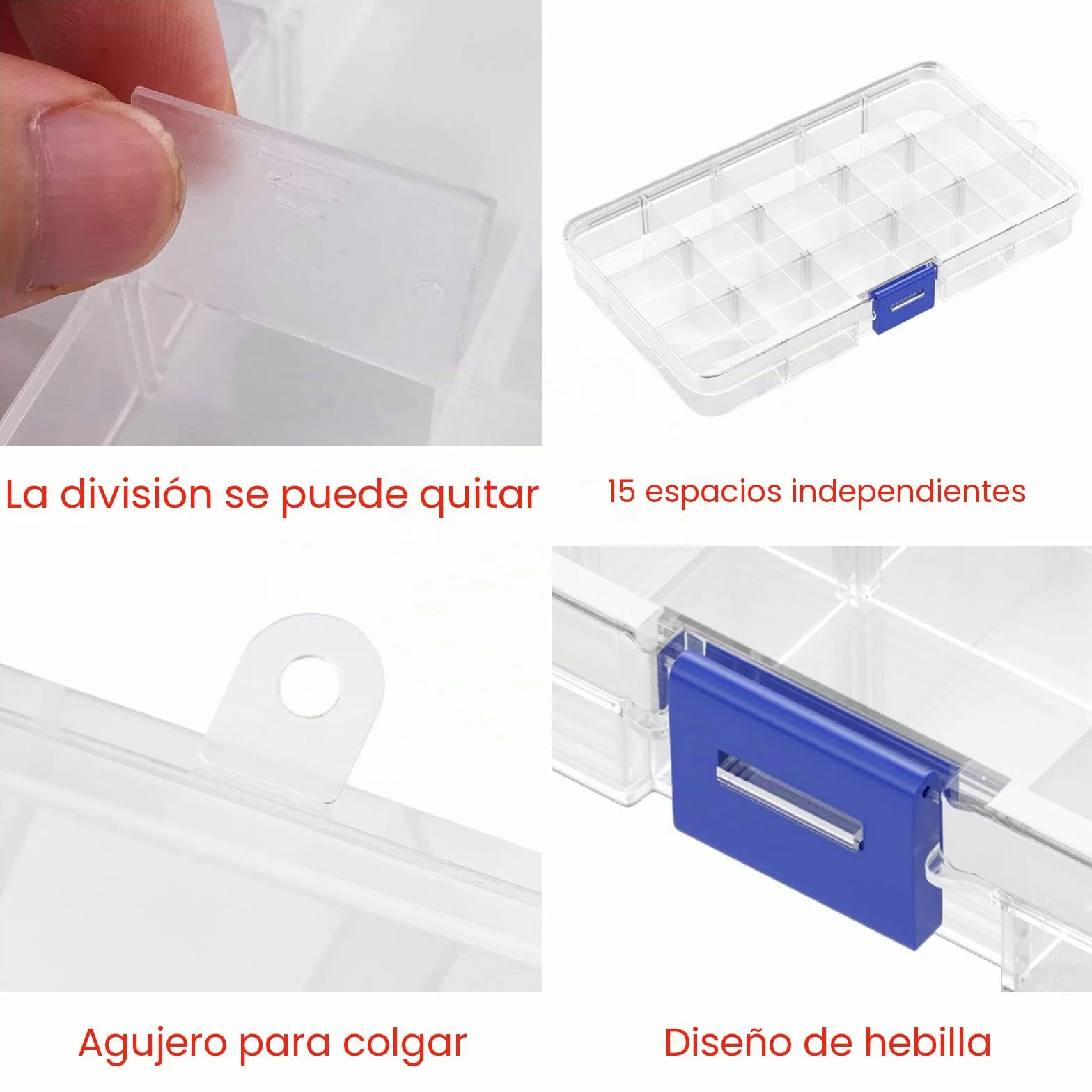 Cajas Almacenaje Plastico Transparente 15 Compartimentos Ajustables Organizadoras Tornillos