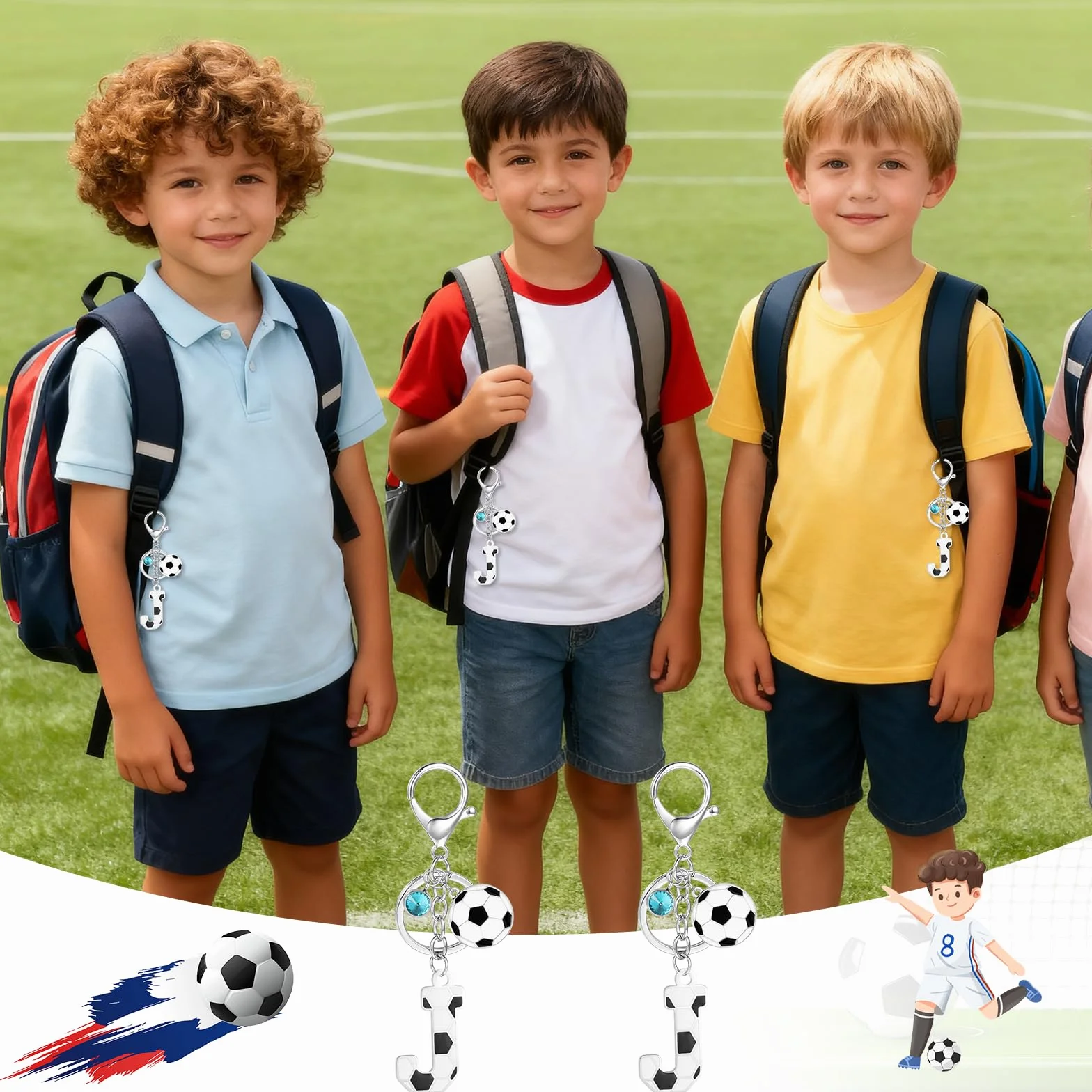 MWOOT Llavero Futbol de Letra Inicial, Llavero Nombre con Colgante de Fútbol para Niño Niña, Regalo para Bolso Mochila Llave