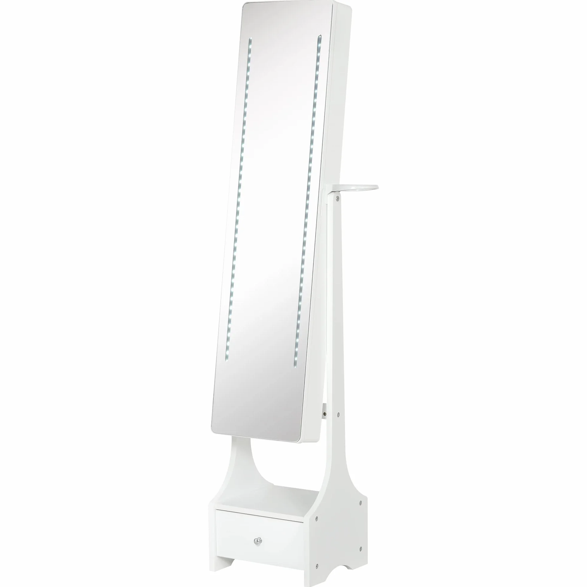 HOMCOM Espejo Joyero LED con Luces Armario Soporte Secador Ajustable Blanco
