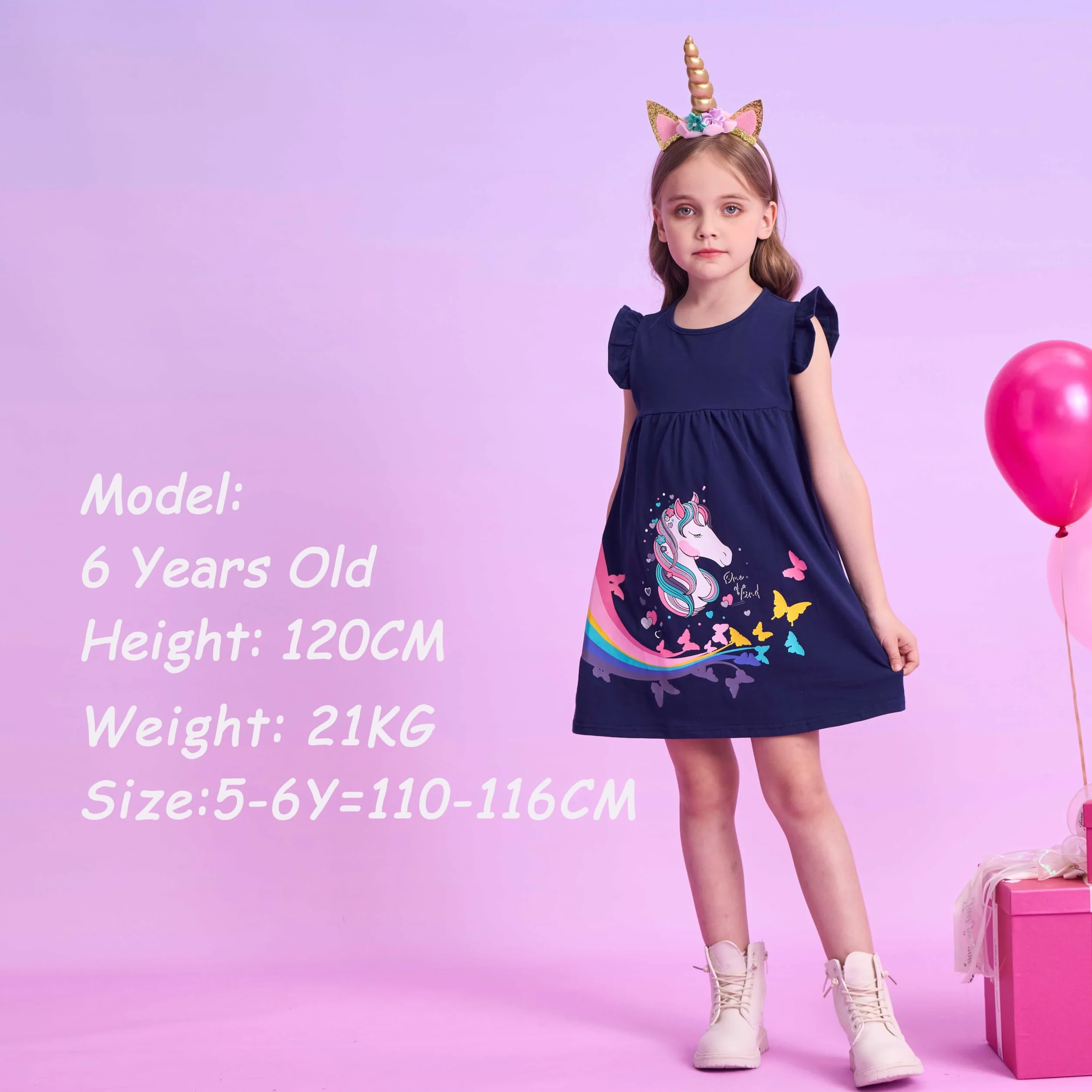 VIKITA Vestido Manga Larga Algodón Princesa Niñas 2-8 años