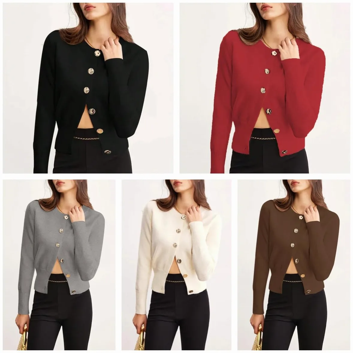 Cardigan Mujer Cárdigans para Mujer Cárdigan Corto De Manga Corta con Botón Dorado Elegante Bolero De Cuello Redondo Top De Punto Ligero Mini Abrigo De Punto para Ocasiones Informales
