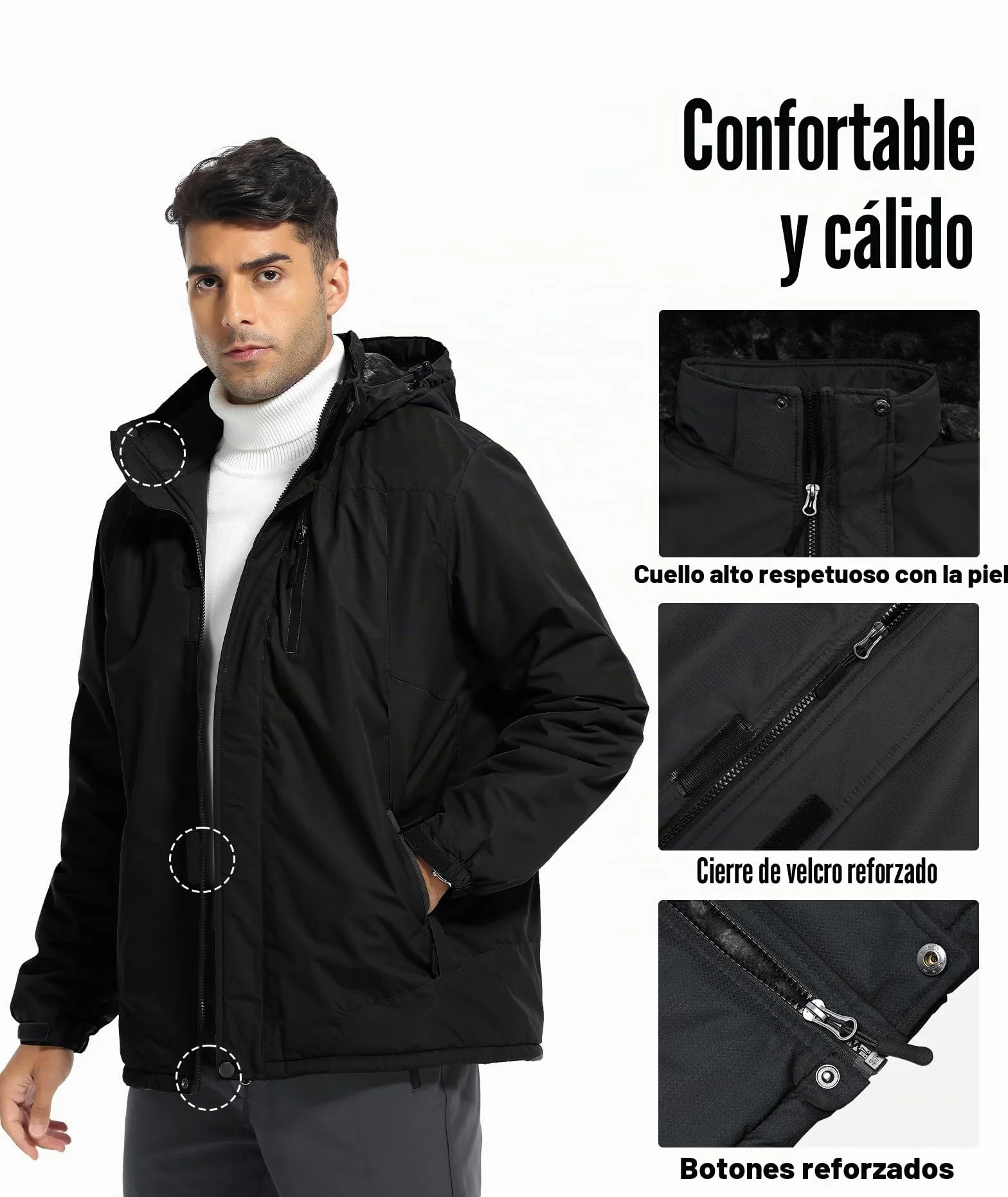 Zoofly Chaqueta Esquí Impermeable Hombre Invierno Montaña Parka con Capucha Desmontable