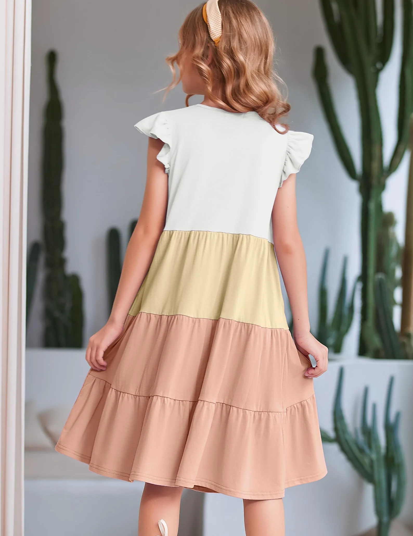 Vestido de Verano para Niñas Arshiner Algodón Mangas de Volantes Escote Redondo 4-14 Años