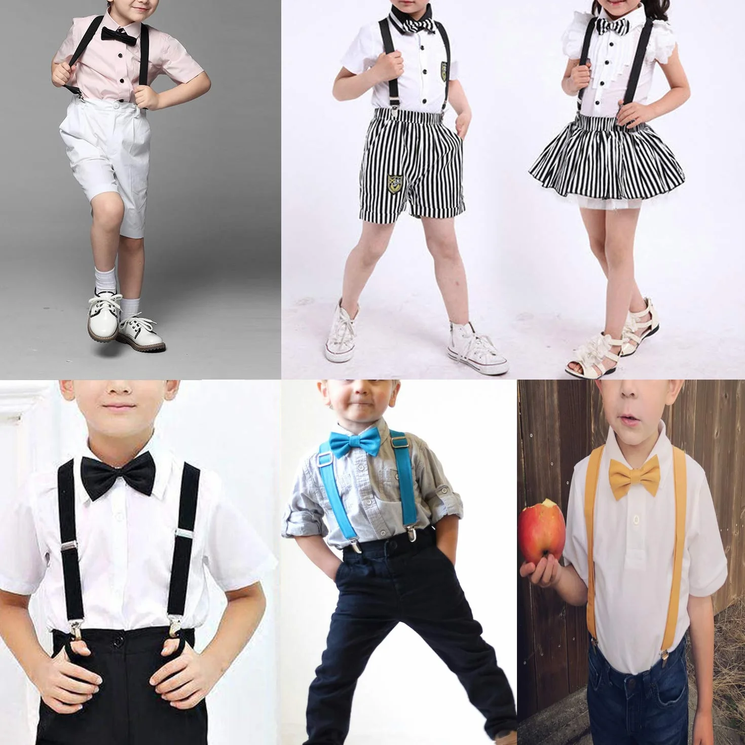 SunTrader Clip-on Suspenders Elastic Y-Shape Adjustable with Bow Tie Set for Boys Girls