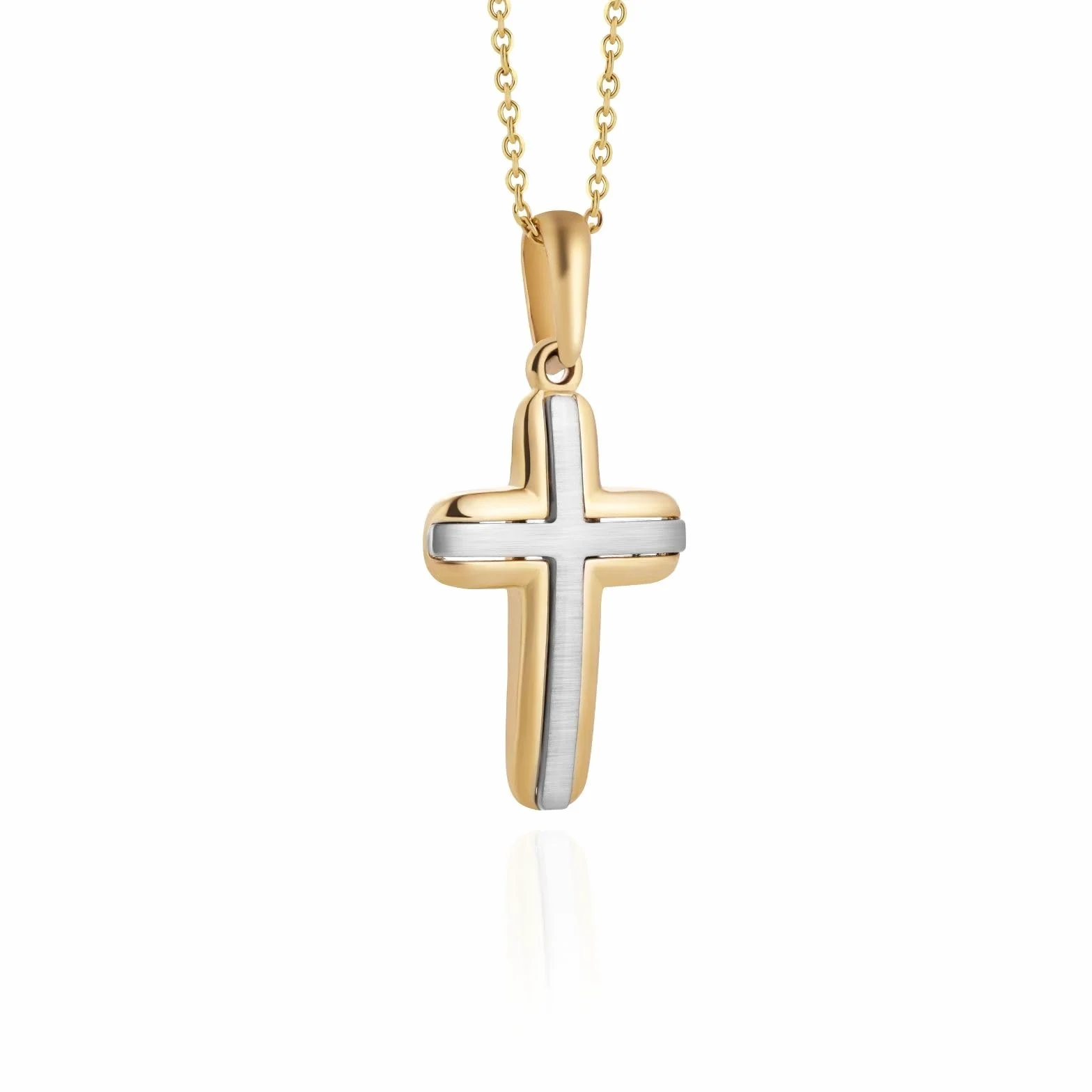 Collar Con Colgante De Cruz En 333 Oro Bicolor Para Niños