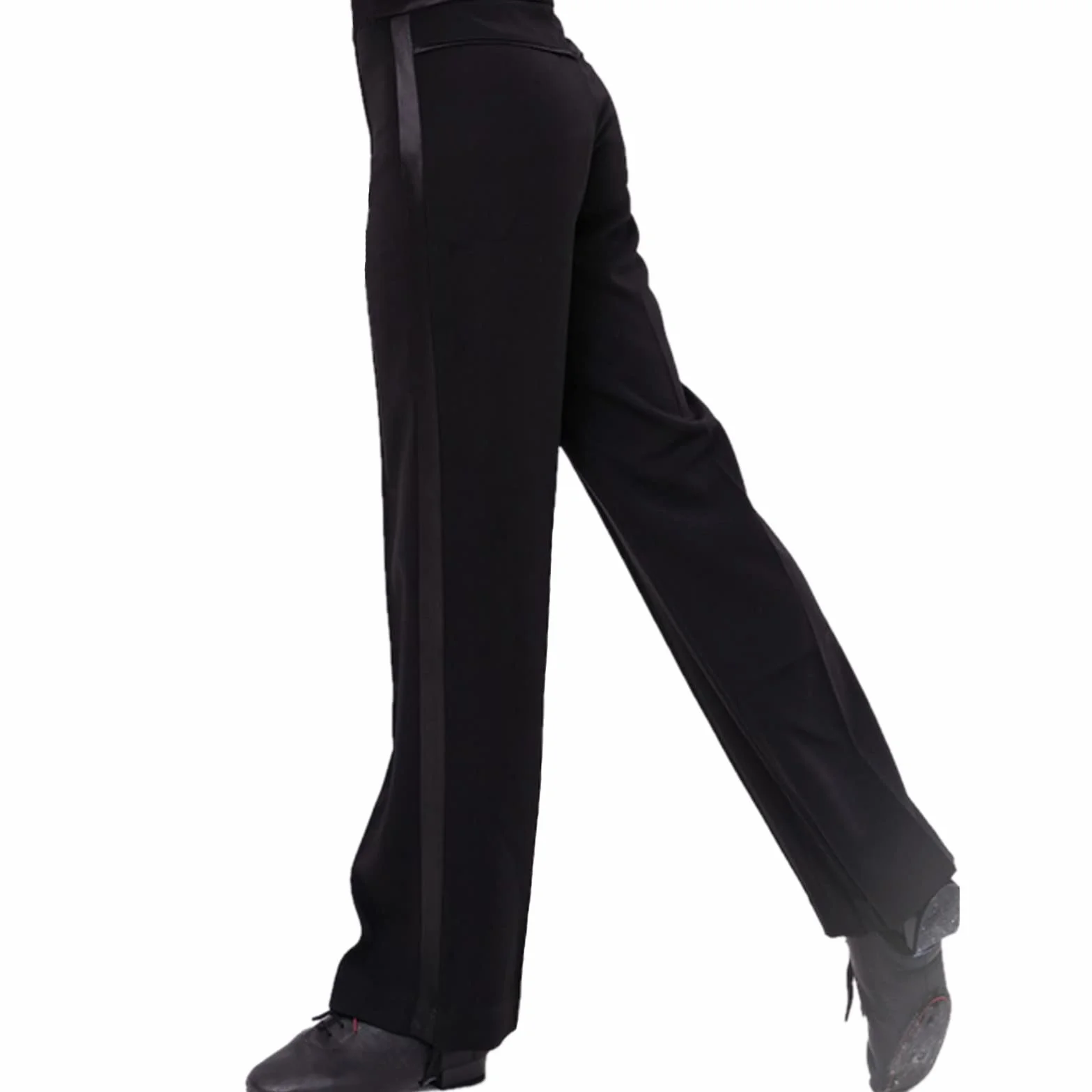 Pantalones de salón de baile latino para hombre, cintura elástica, color negro