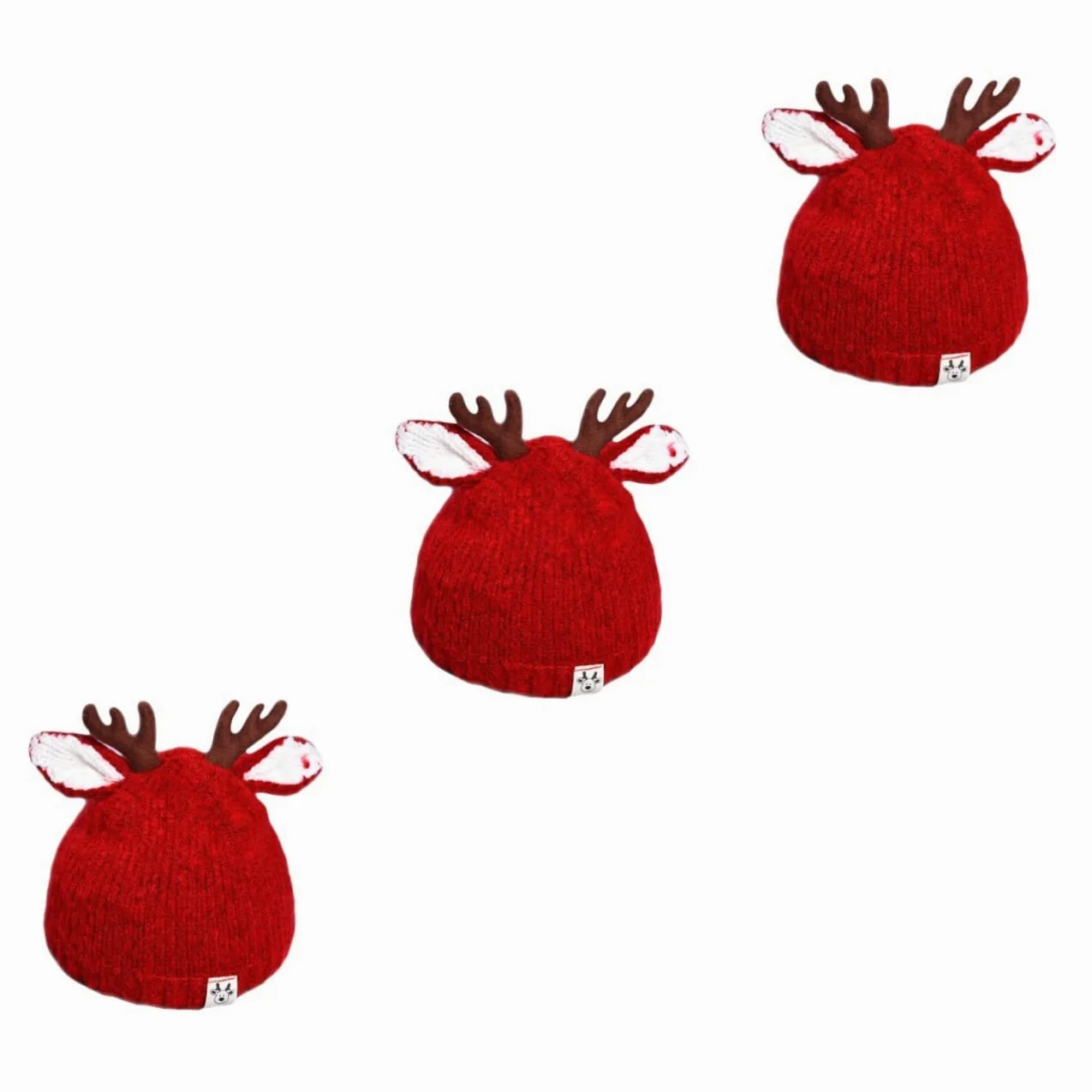 Kisangel Sombrero para Niños 3 Uds Hilo En De Bebé Tejido Rojo Espesar Adorable Alce Invierno Navidad Reno Niños Niñas Gorro De Lana Sombrero Cornamenta Cálido para