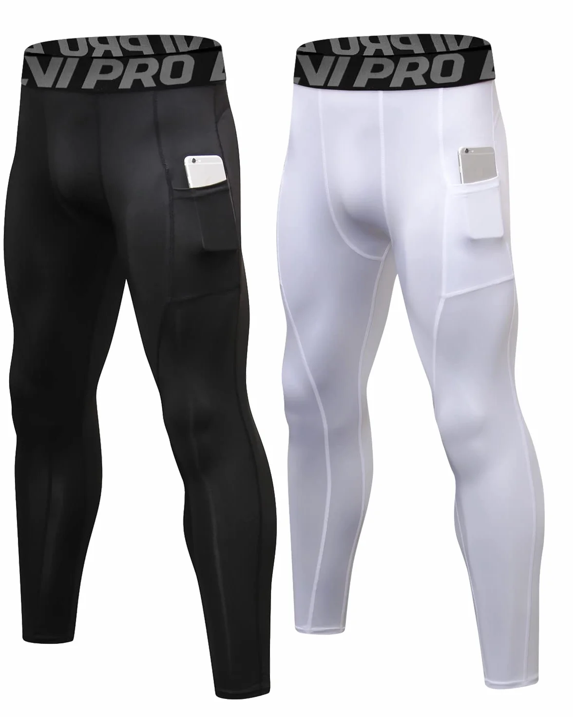 Hombre Pantalón de Compresión Deportivo Mallas con Bolsillos para Teléfono