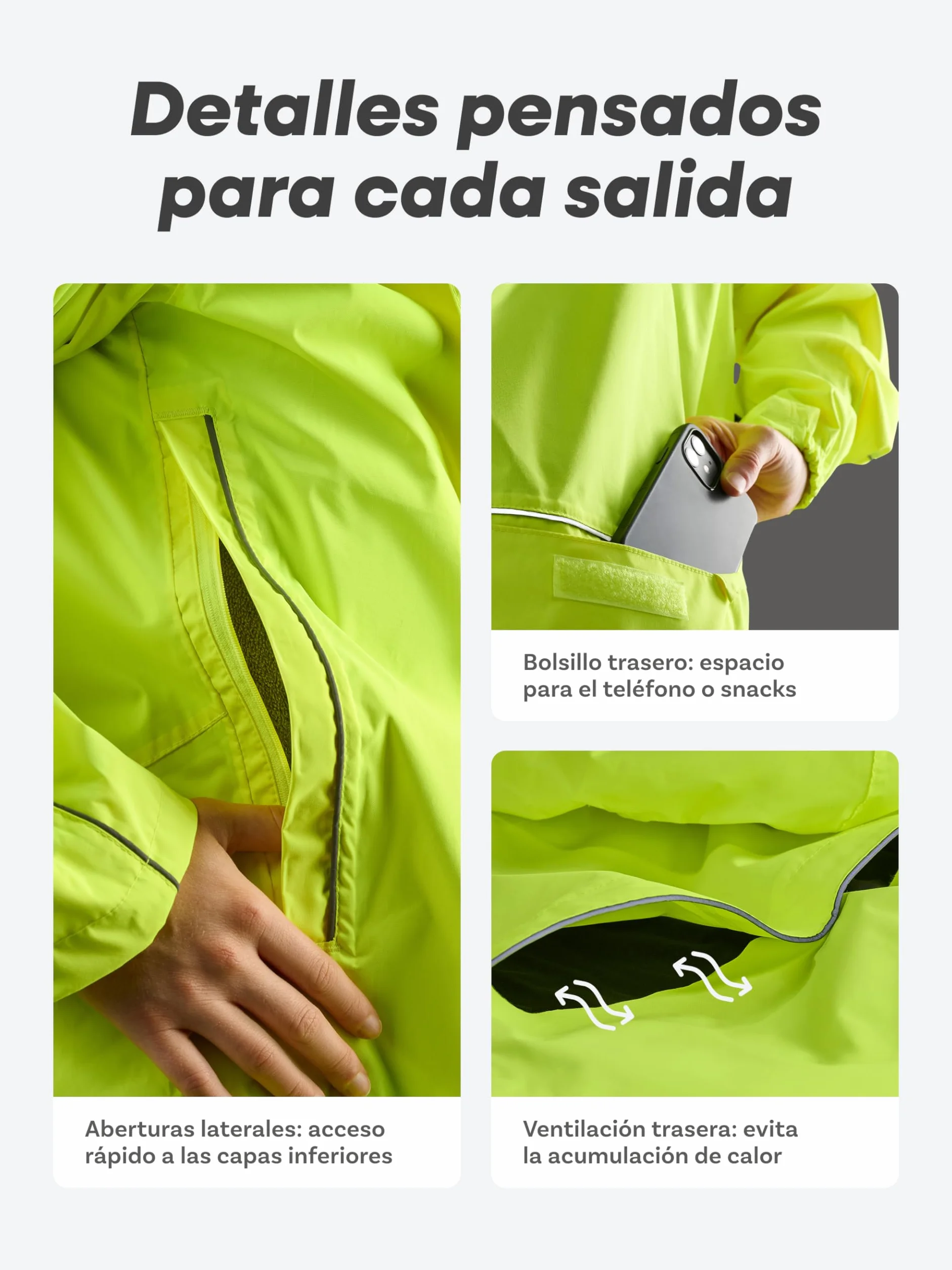 Chaqueta Ciclismo Hombre Mujer Impermeable Transpirable Lluvia Reflectante Capucha Bolsillo Trasero