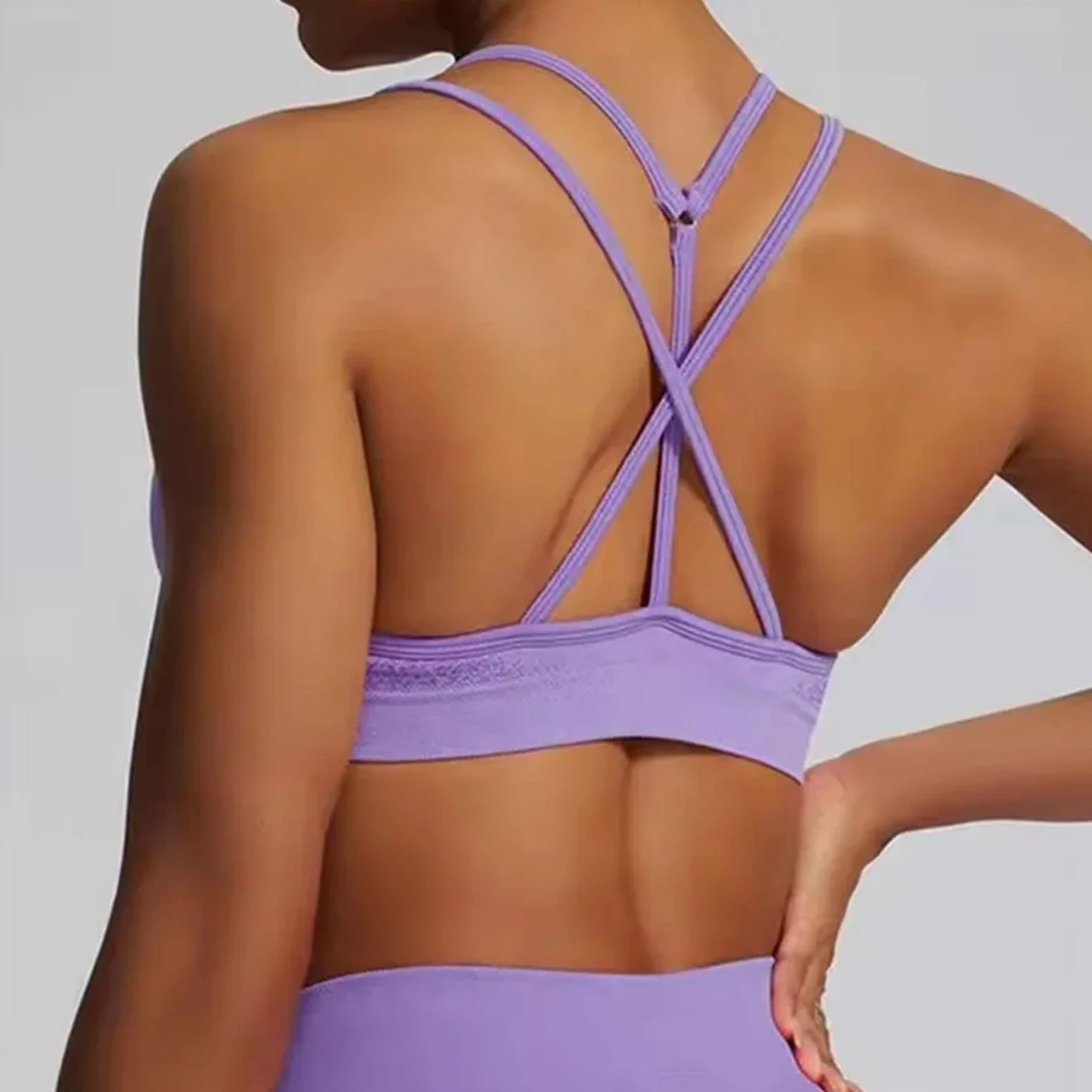 Sujetador Deportivo Top corto con espalda cruzada, acolchado y cuello halter for fitness, gimnasio, correr, entrenamiento sin costuras, yoga