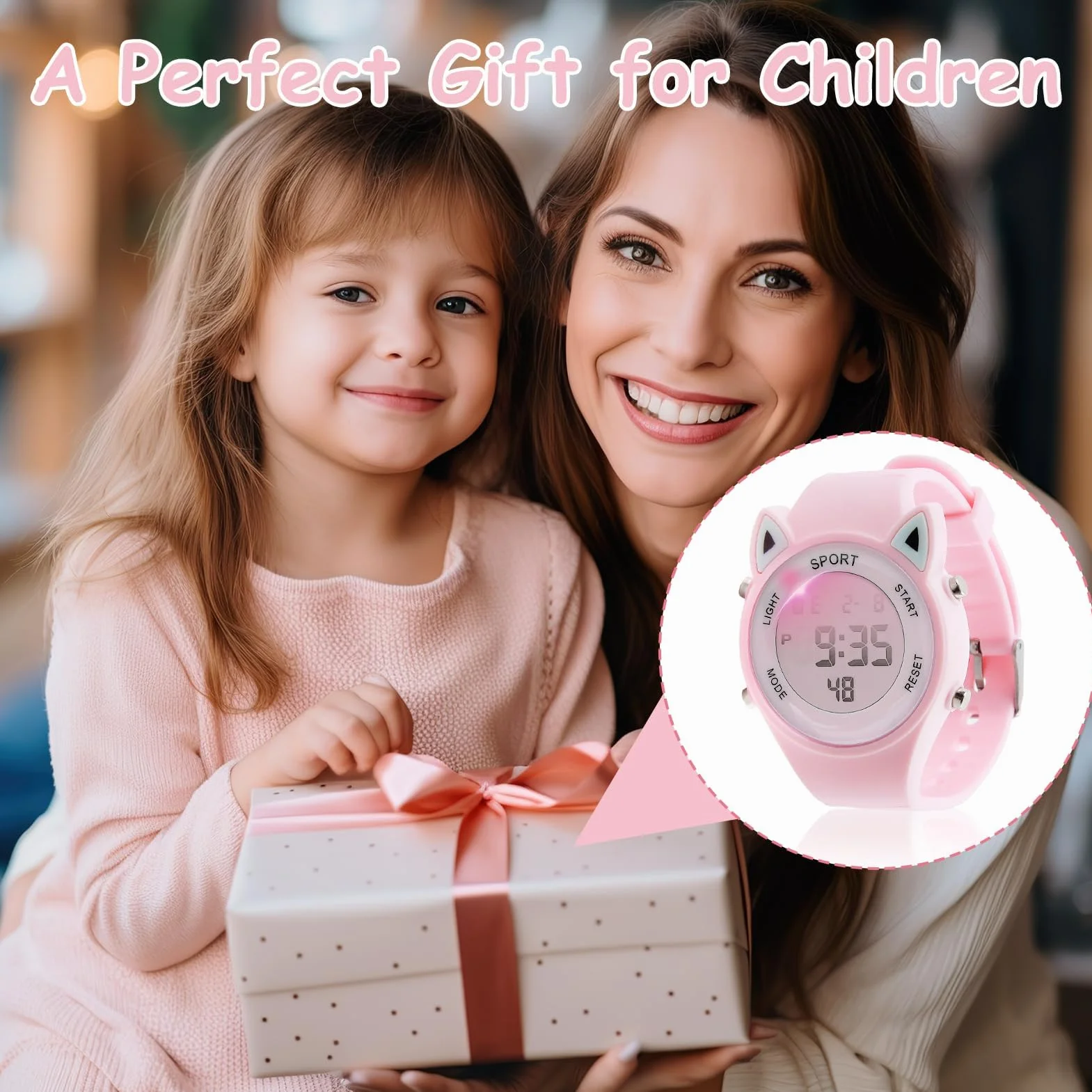 Reloj Digital para Niña con Disegno 3D Orecchie di Gatto Impermeabile 30M Alarma Cronómetro Luz