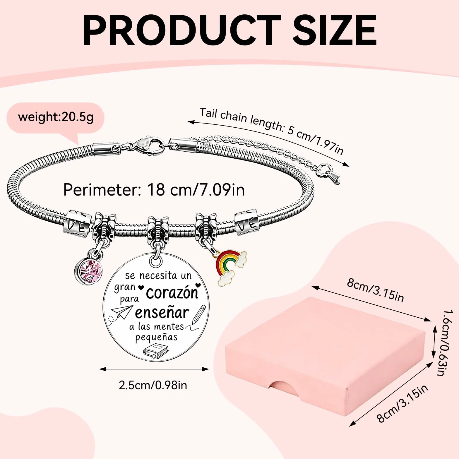 Pulsera ajustable con colgante grabado regalo profesora infantil