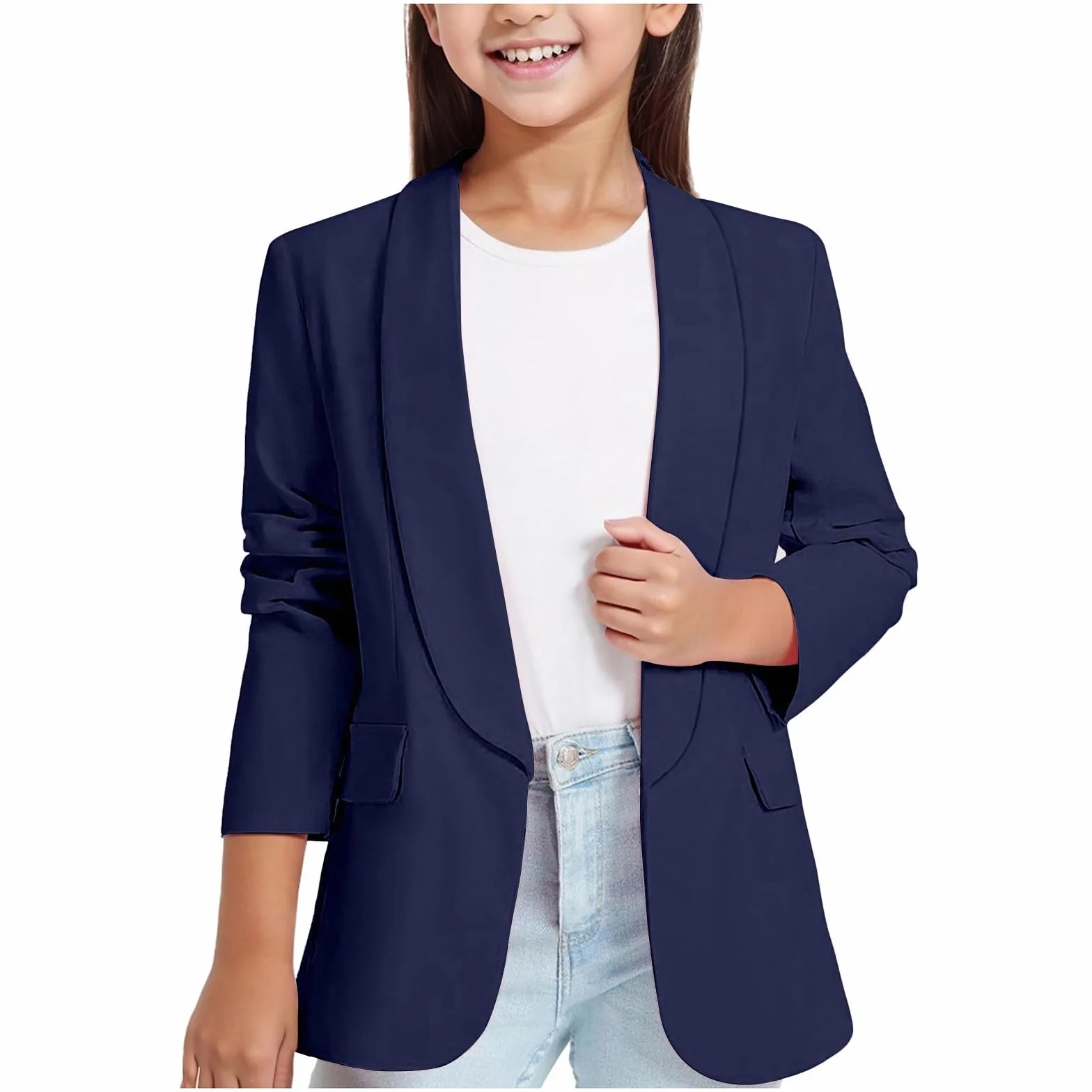 Niñas chaqueta formal manga larga frontal abierto bolsillo interior