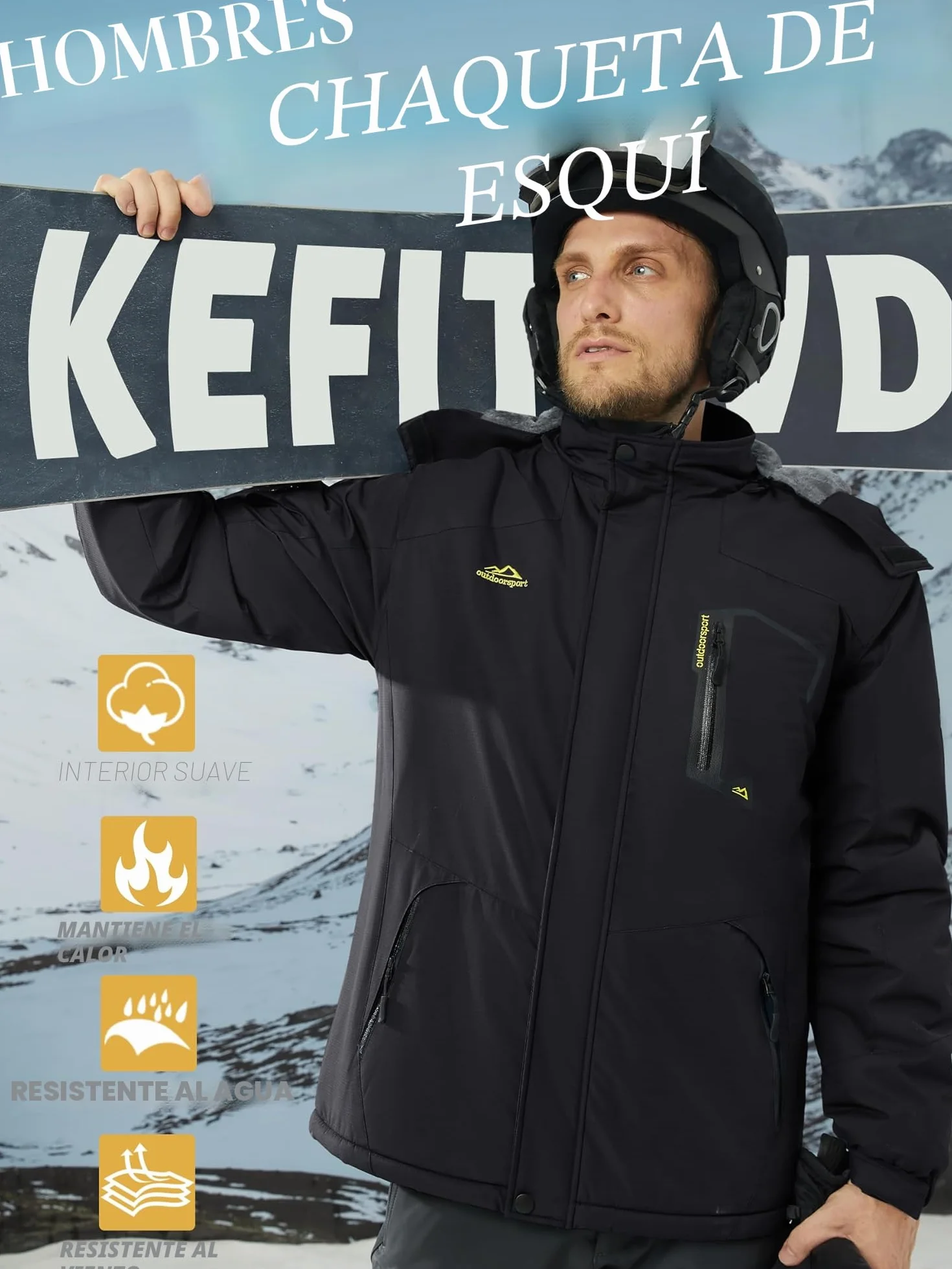 KEFITEVD Chaquetas Impermeables Hombre Lana Invierno Abrigos Térmicos con Capucha Desmontable