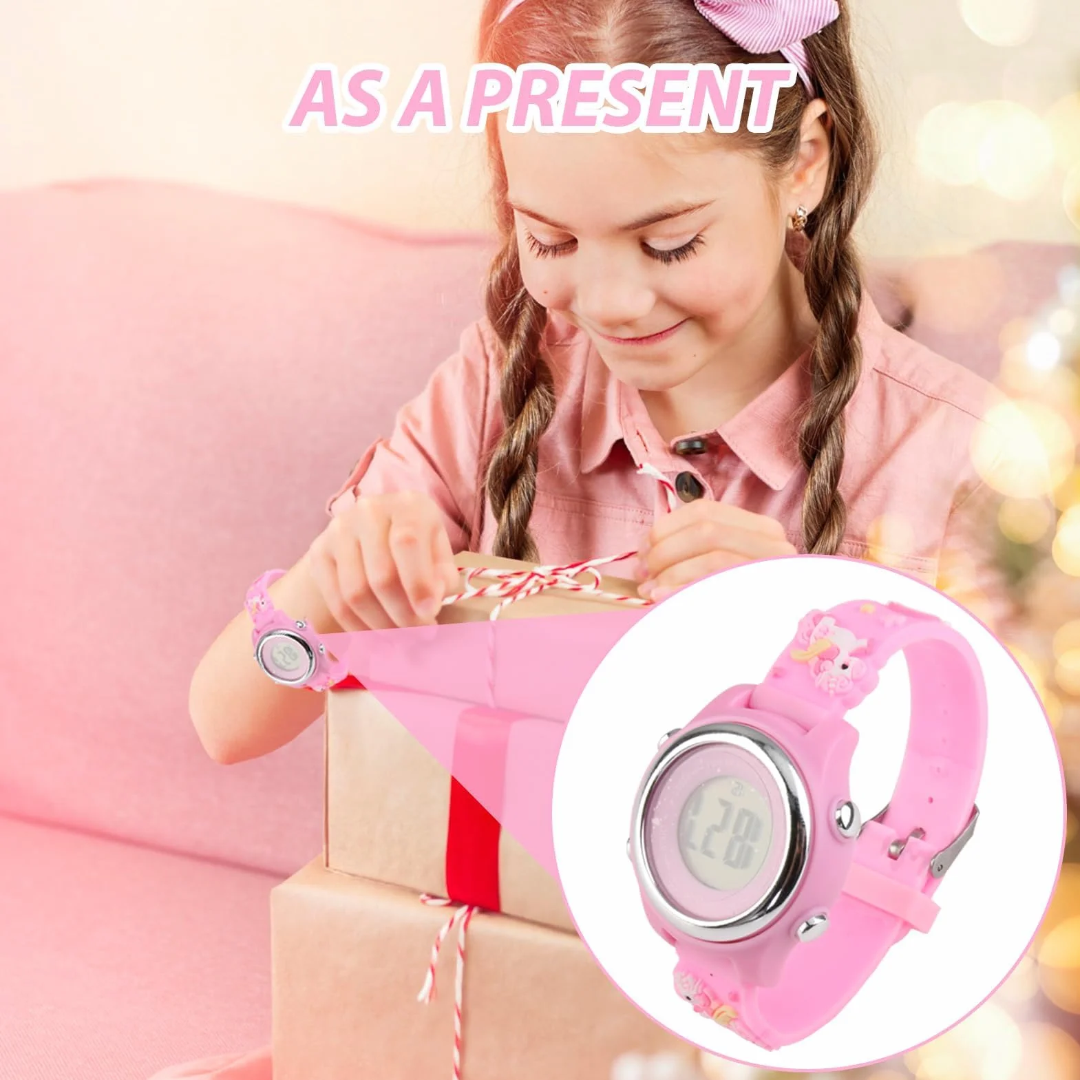 Reloj Infantil Digital Educativo de Silicona con Dibujos Animados 3D, Luz LED 7 Colores, Multifunción Regalo para Niñas 3-12 Años