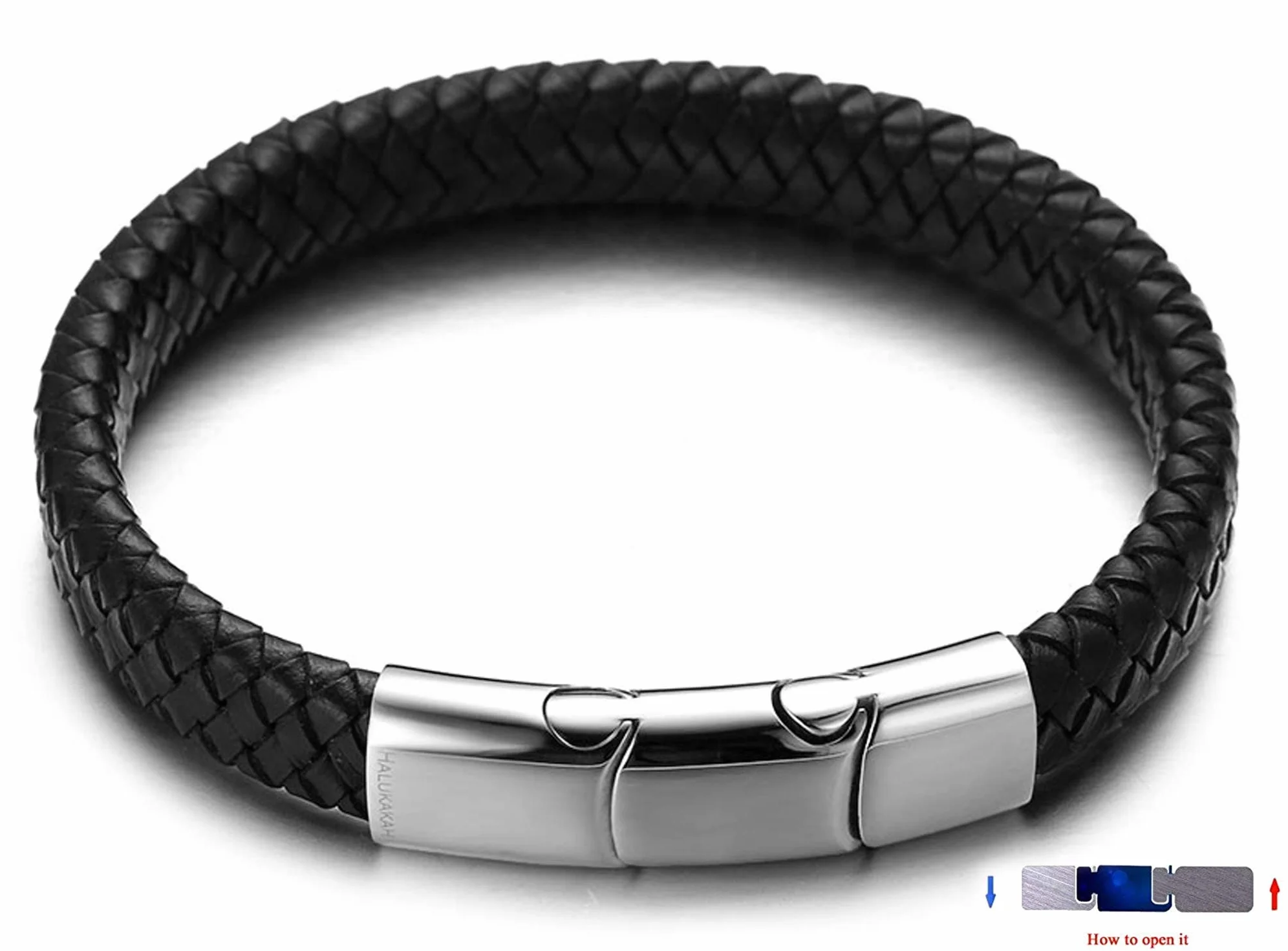 Solo Junior Pulsera de Cuero Marrón/Negro Clásico 6-15 Años Cierre Magnético Titanio Dorado/Plata/Negro 7"+0.7"(18+1.5cm) Caja de Regalo