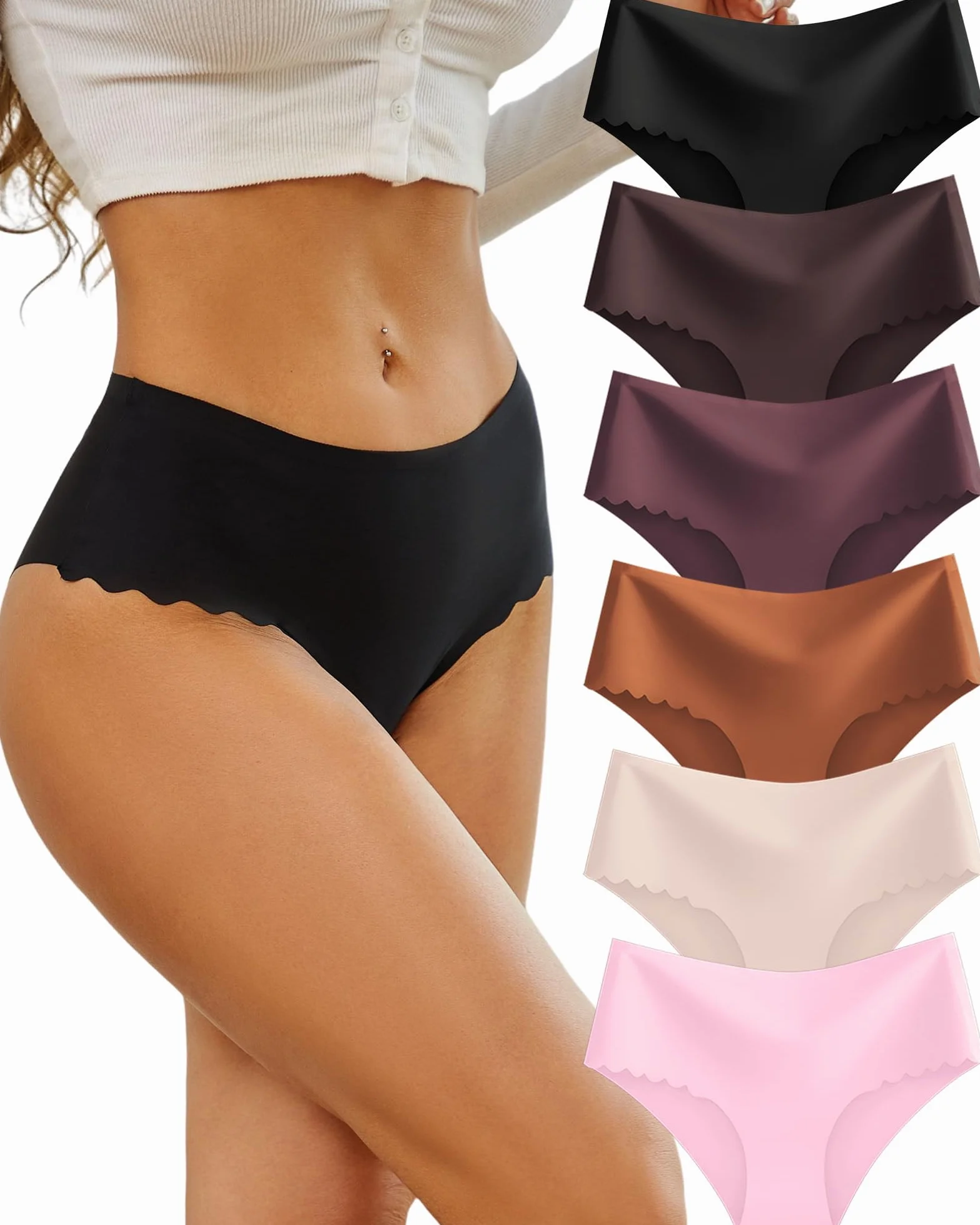 Sth Big Bragas sin Costuras Mujer Cintura Alta Ropa Interior Invisibles Pack de 6