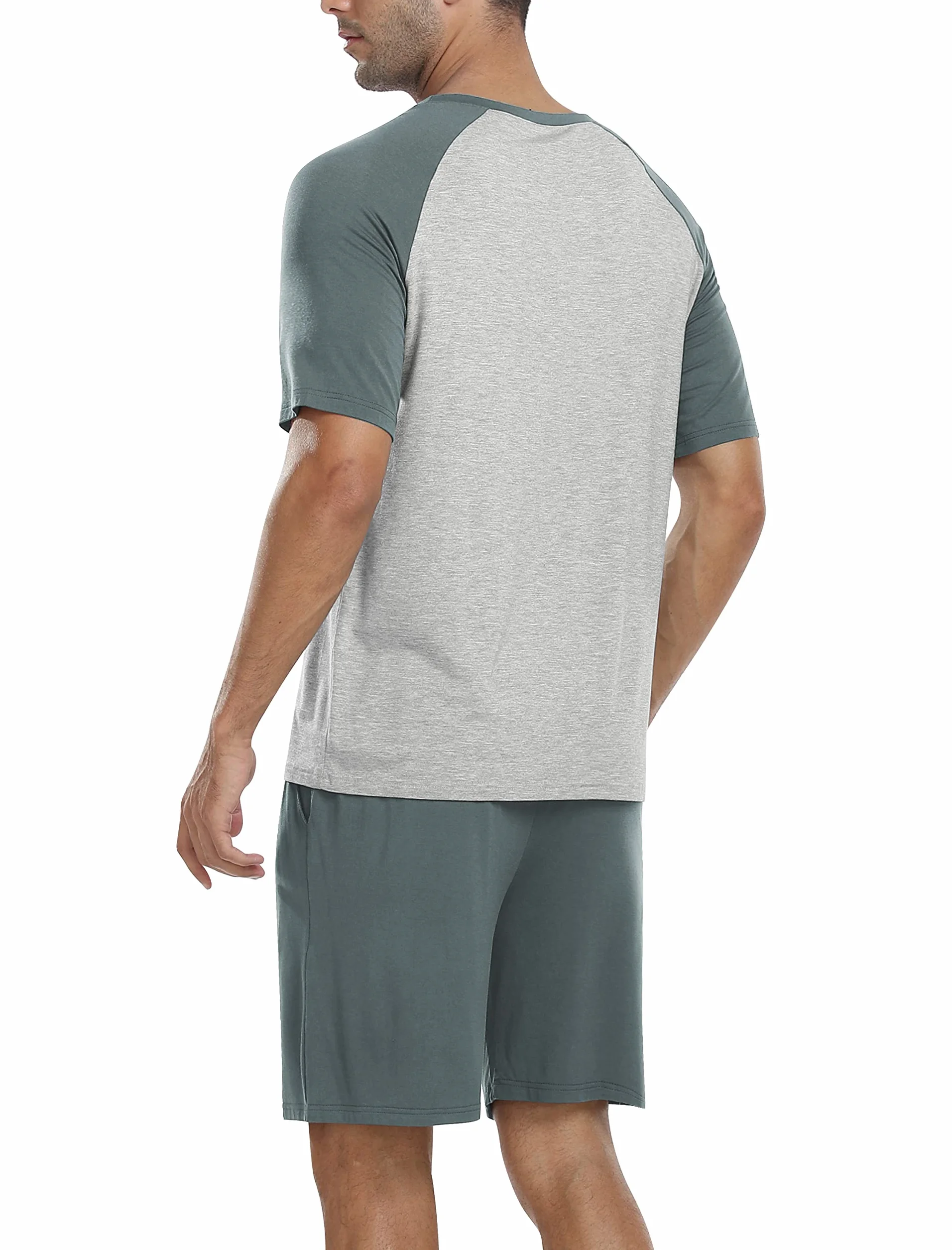 MoFiz Pijamas Hombre Verano Suave Conjunto de Pijama Corto Dos Piezas con Bolsillos