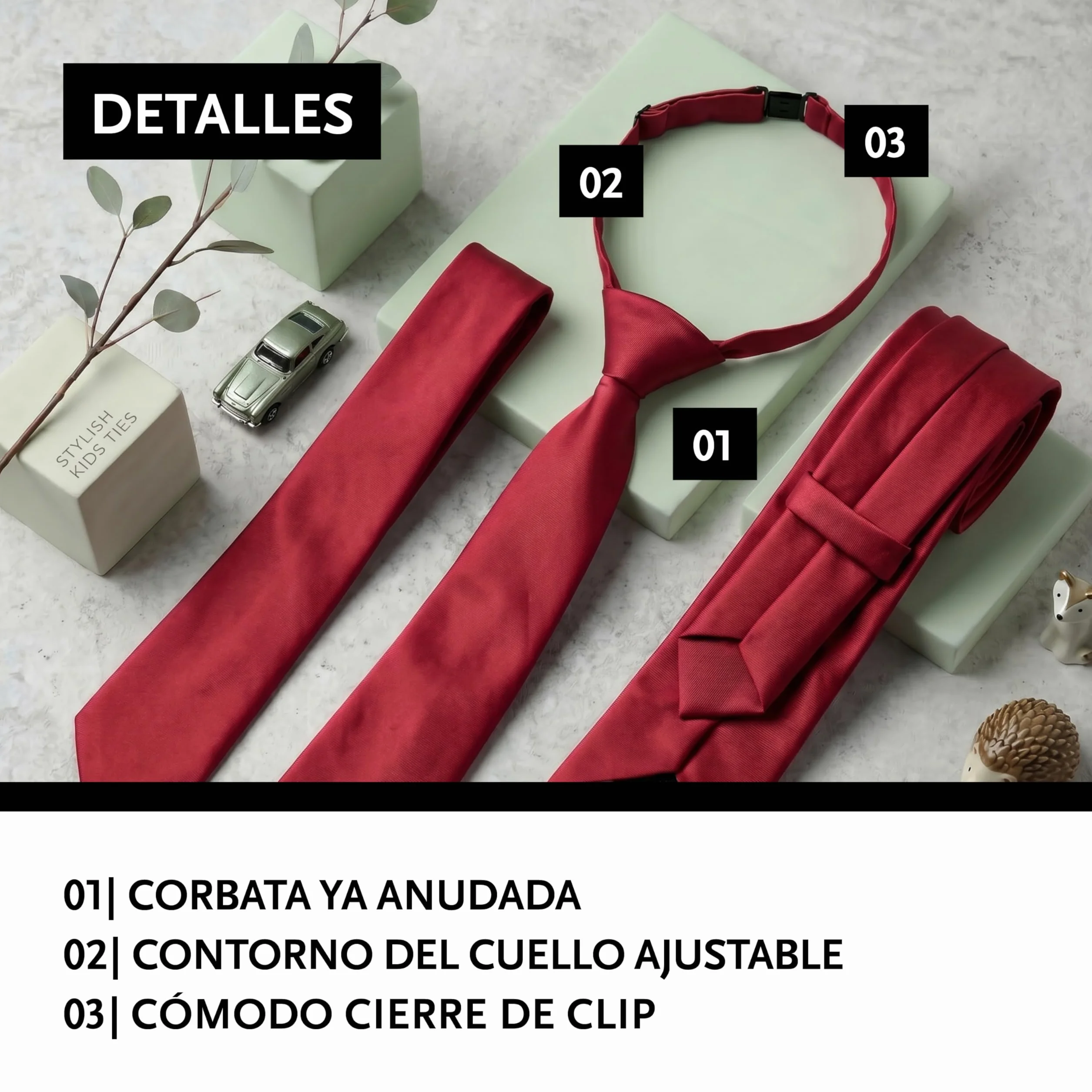 DonDon Corbata niño preatada y ajustable con clip 3 longitudes