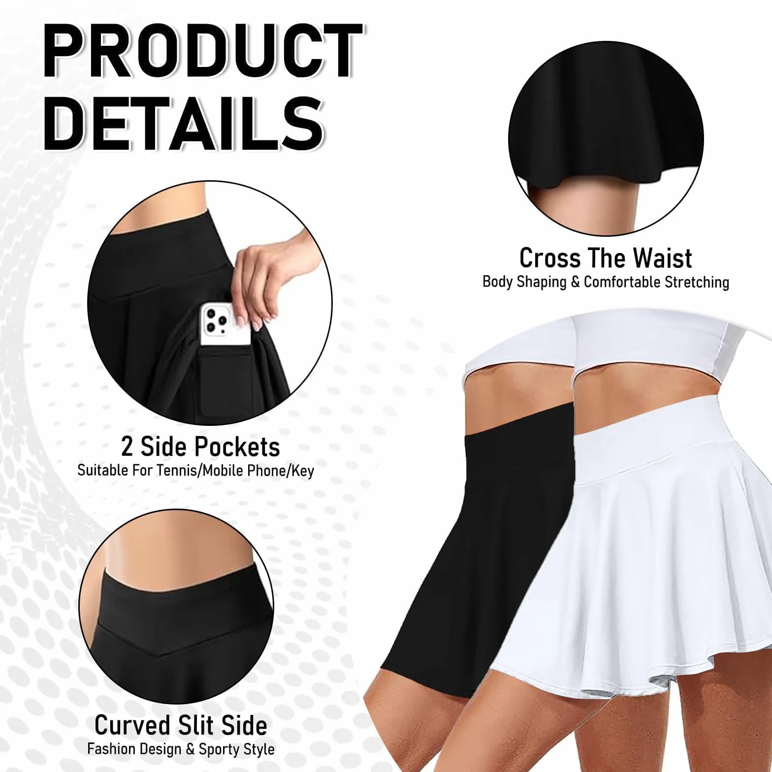 Falda Pantalon Mujer Deporte 2 Pcs Padel Negro Blanco Talla M