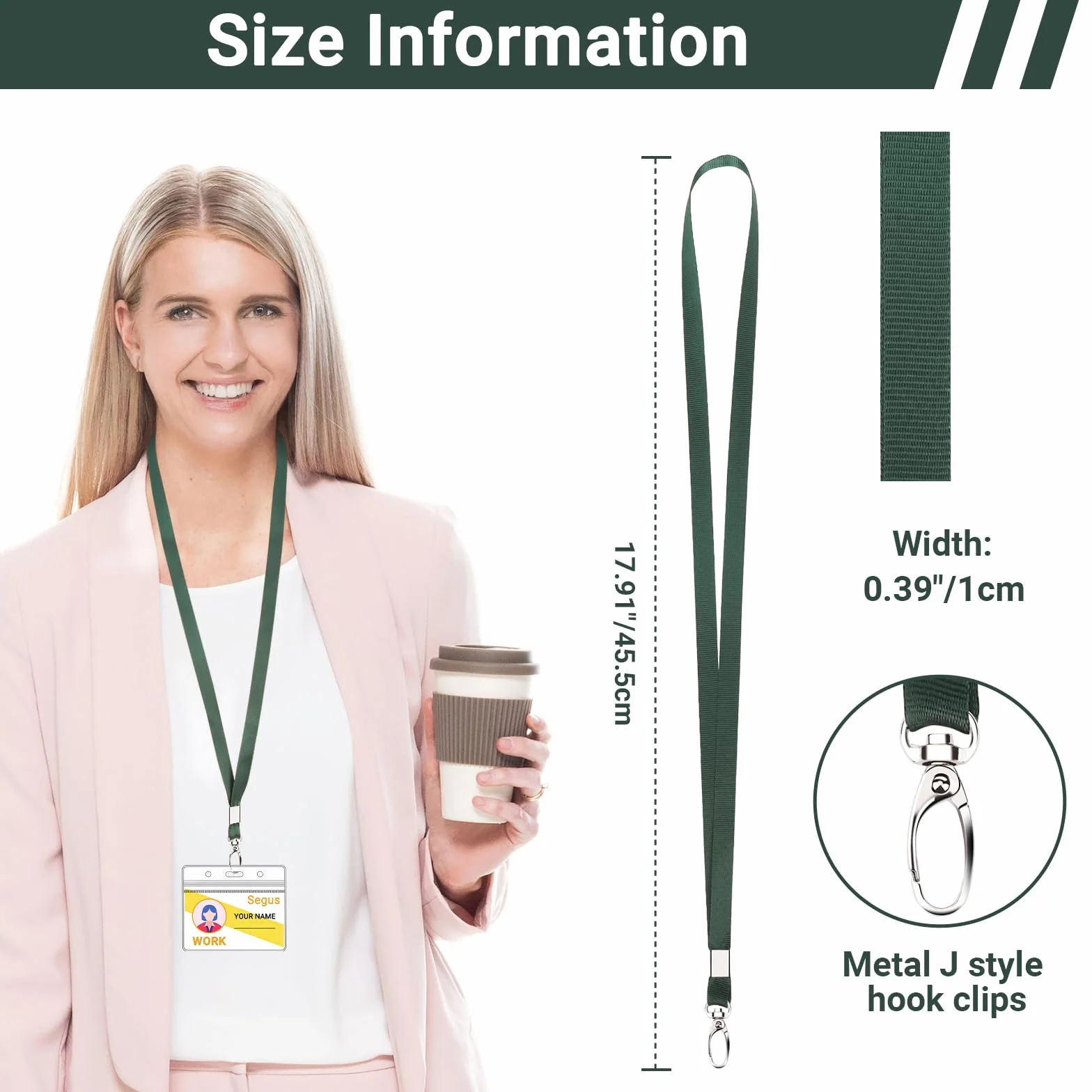 Segus Lanyard 10 Piezas Cuelga Llaves Cuello Nylon Enfermera Mosqueton Metalico Verde Oscuro