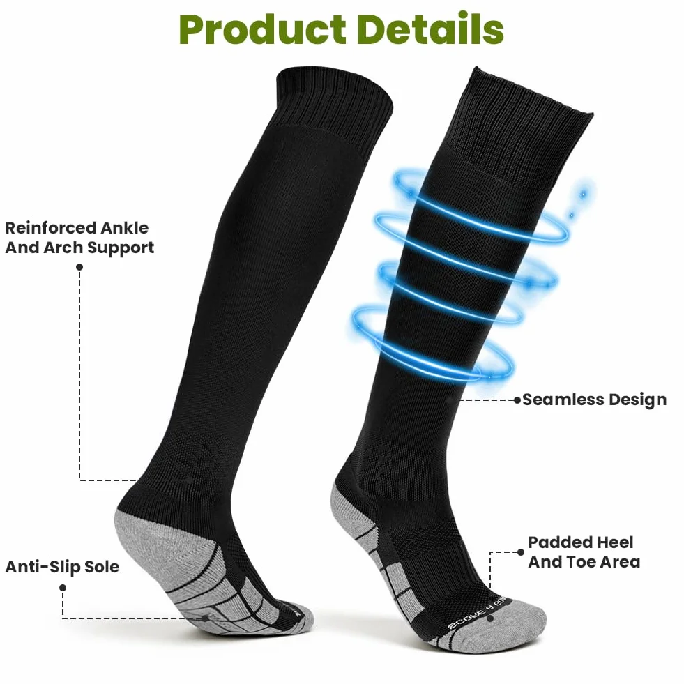 DiULi Calcetines de Futbol 2 Pares Medias Futbol Rojo y Azul Antipresion Compresion Socks Largos Deportivos
