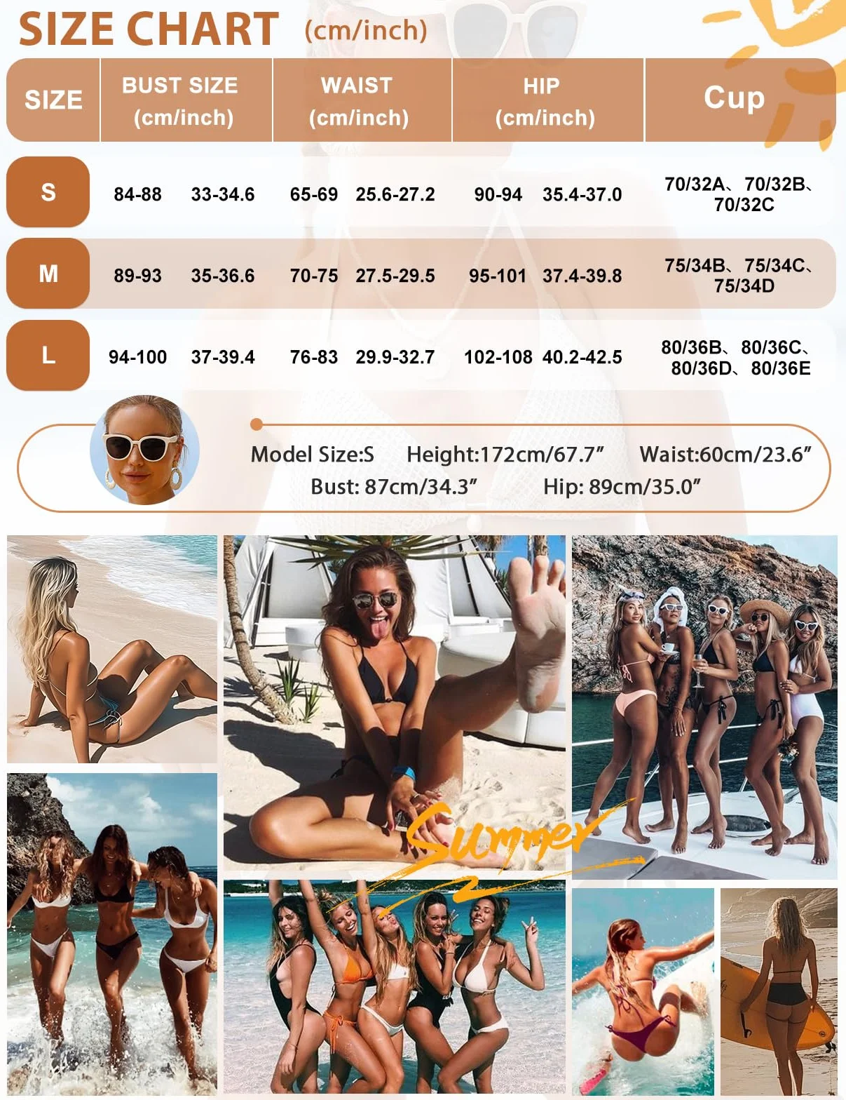 Vancavoo Bikinis Mujer Brasileño Traje de Baño Dos Piezas Push Up Triángulo