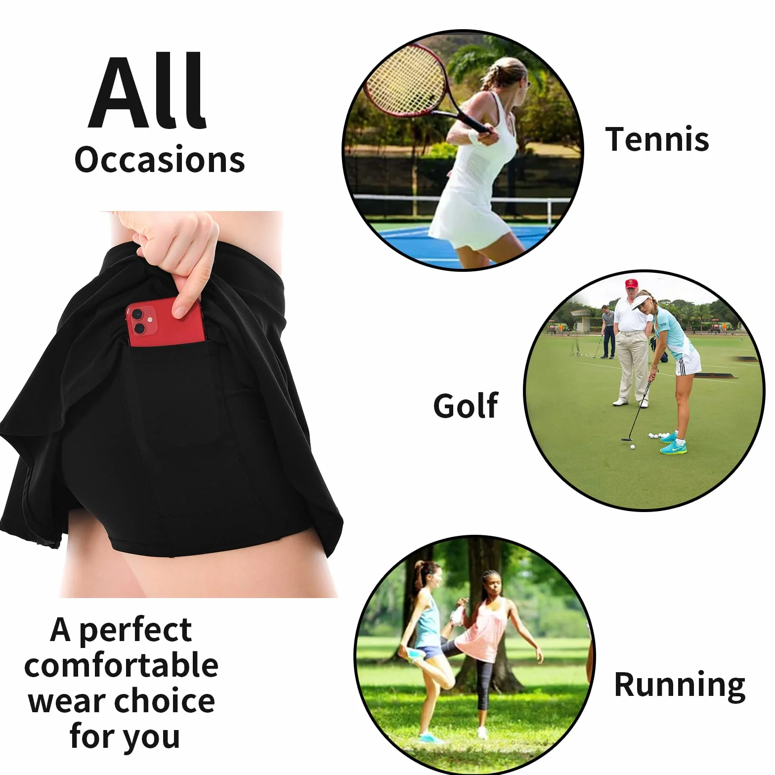 Pantalón Deporte Mujer 2 en 1 Falda Plisada Mini Skirt Golf Correr
