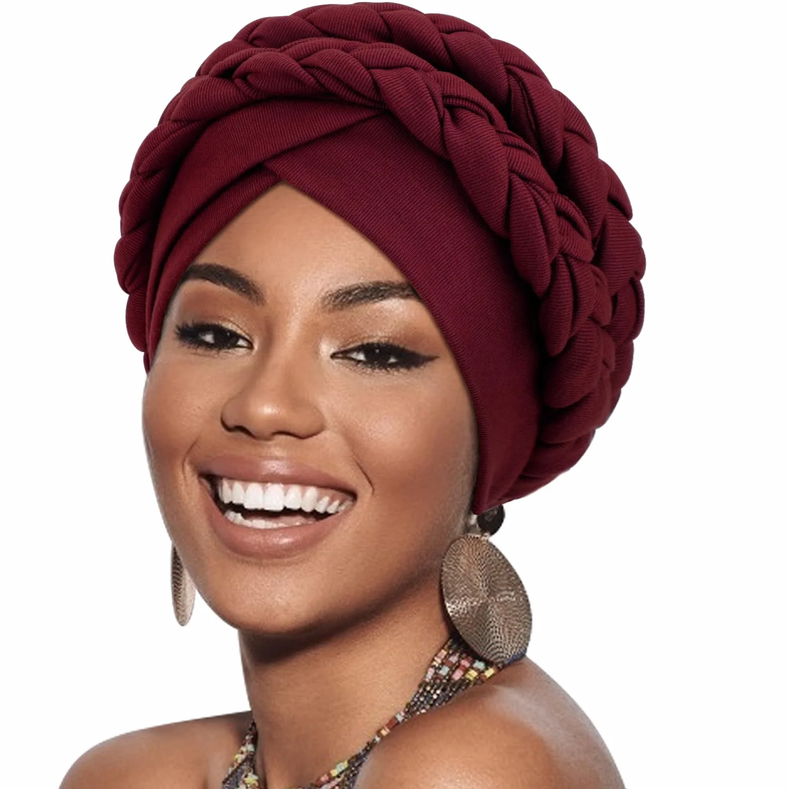 DRESHOW Turbante Africano Doble Preatado Trenzado Envoltura de Cabeza Sombrero Moda Gorro Quimio