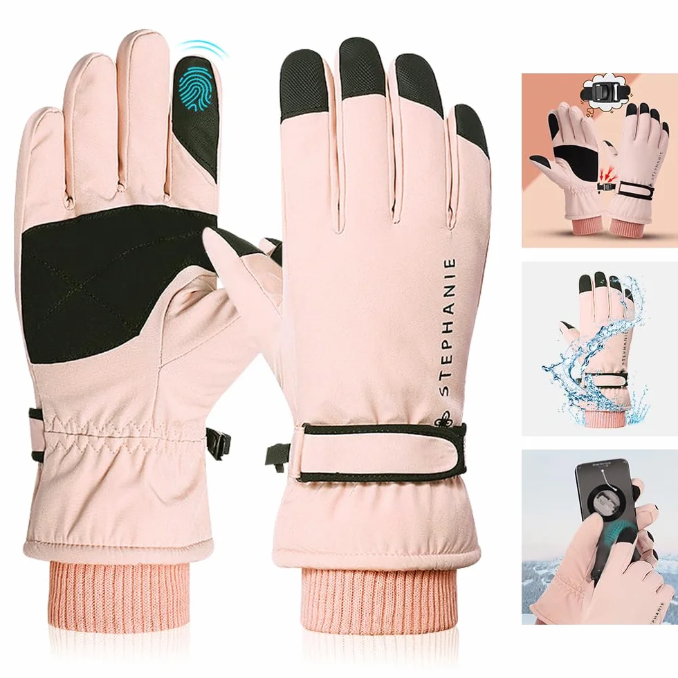 Guantes de Esquí Impermeables Mujer Nieve Invierno - Grueso Térmicos Pantalla Táctil Unisex Snowboard Moto Ciclismo