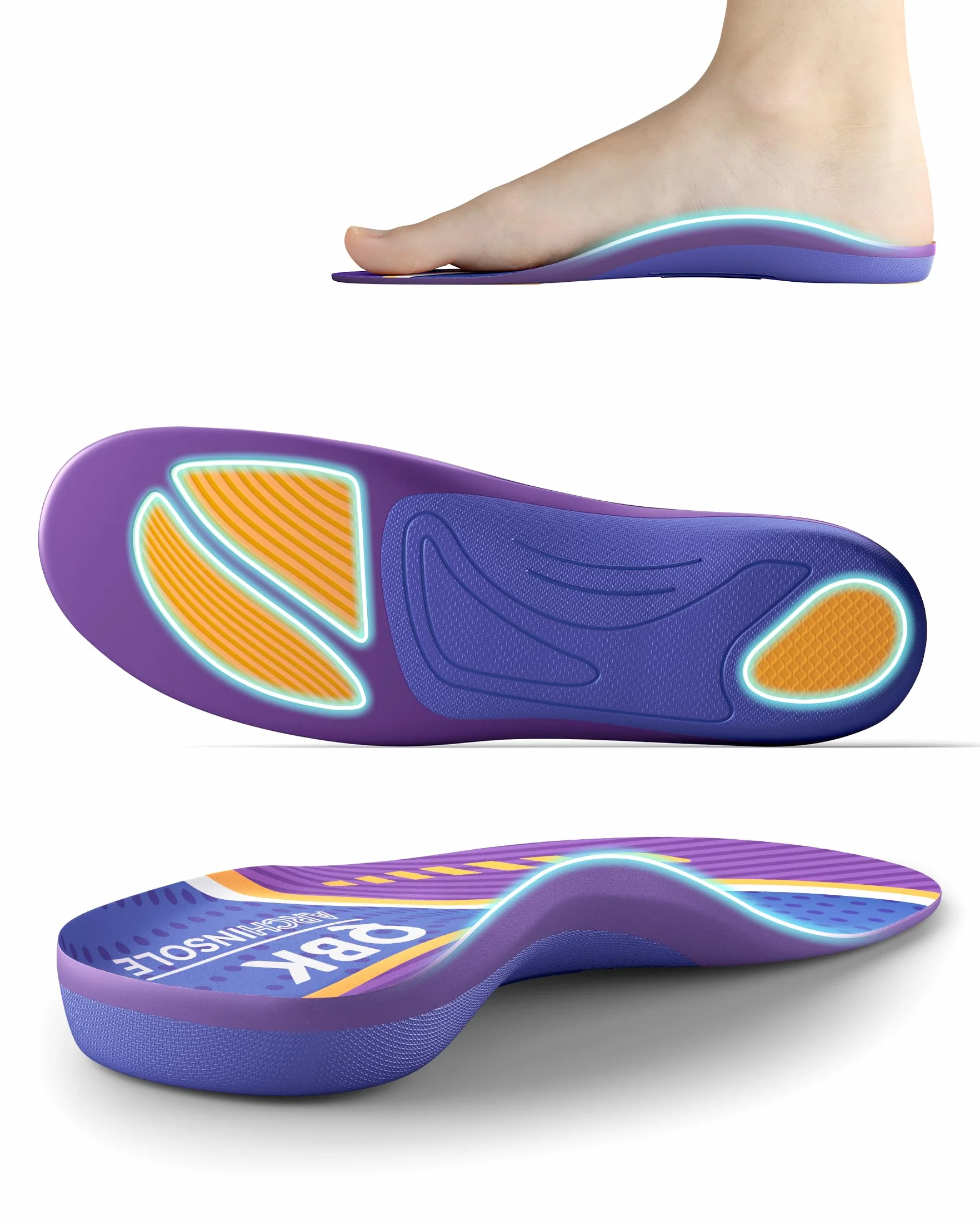 QBK Plantillas Ortopedicas para Pie Cavo con Pronacion, Fascitis Plantar, Soporte del Arco