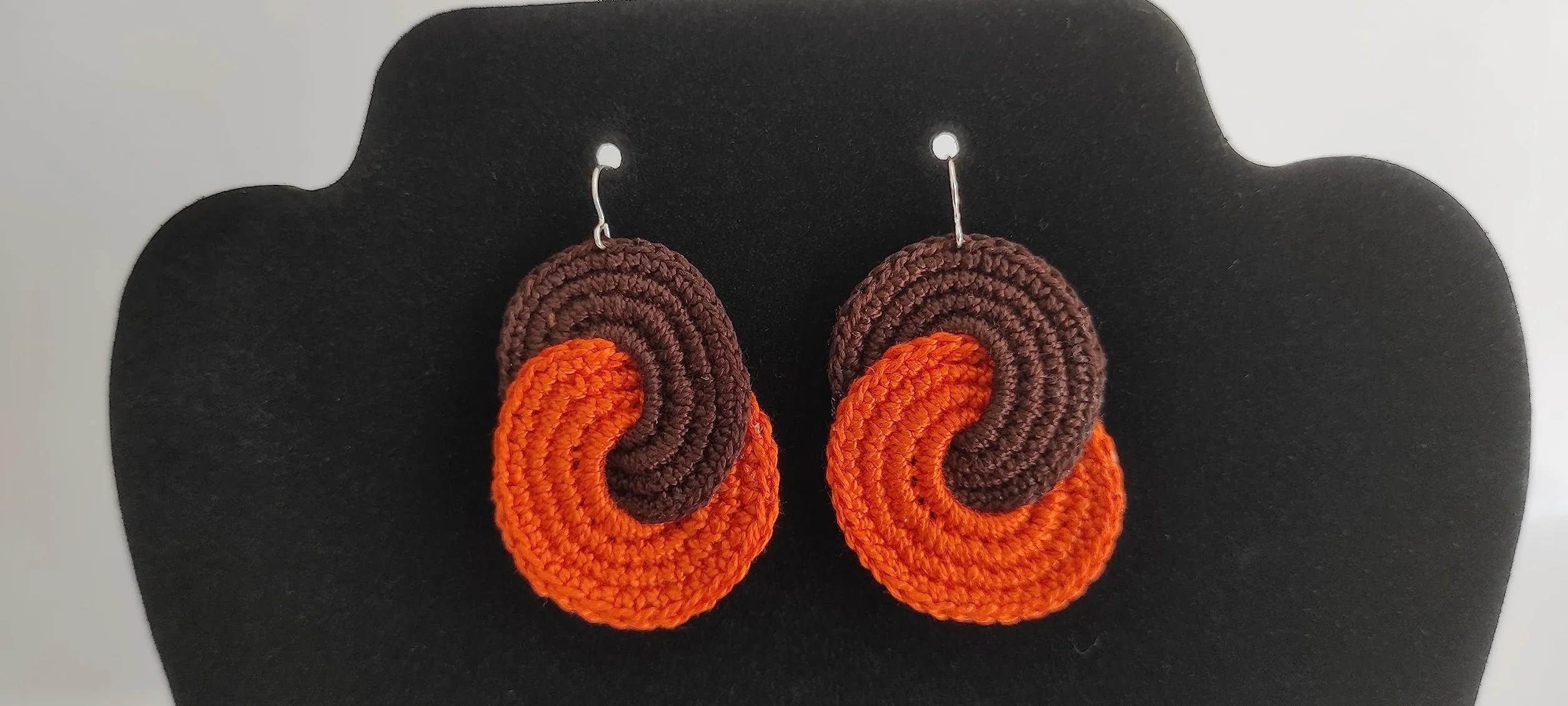 Pendientes Tejidos a Ganchillo Crochet Mujer Naranja y Marrón