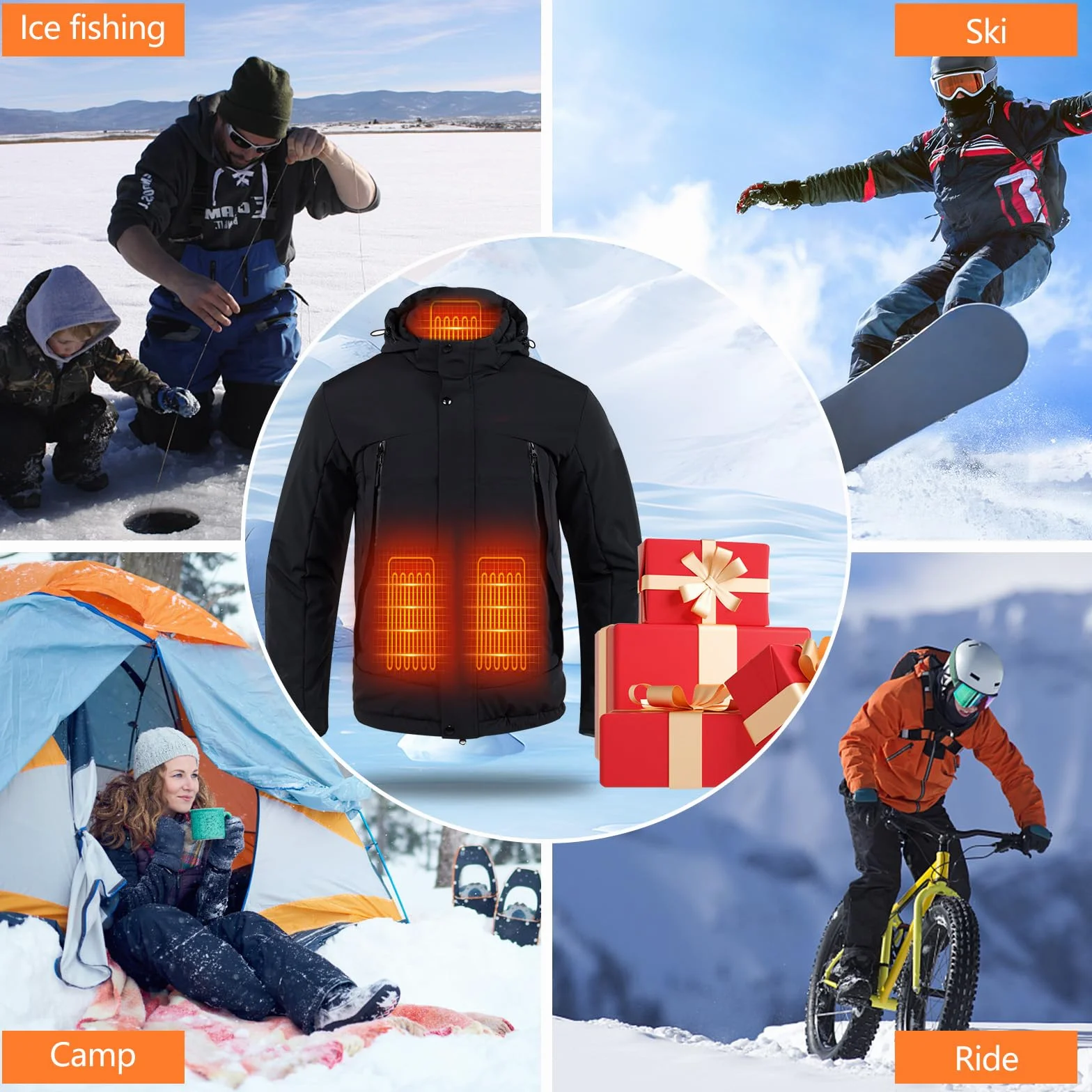 Chaqueta Calefactable Impermeable con Capucha para Hombres y Mujeres