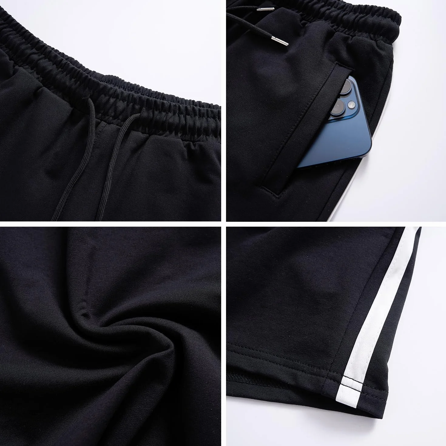 Pantalones Cortos Hombre Algodón Bermuda Transpirable Elásticos Deportivo para Correr Yoga con Bolsillos